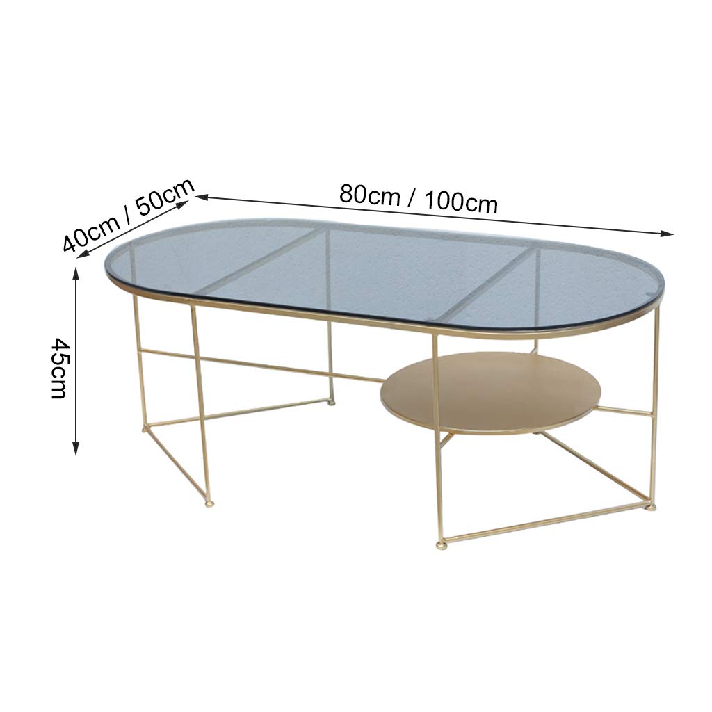 Modern Oval Coffee Table with Tempered Glass Top & Gold Metal Frame - Creative Side Table, End Sofa Table for Living Room Furniture - Perfect for Small Spaces, Lounge Areas & Contemporary Home Decor