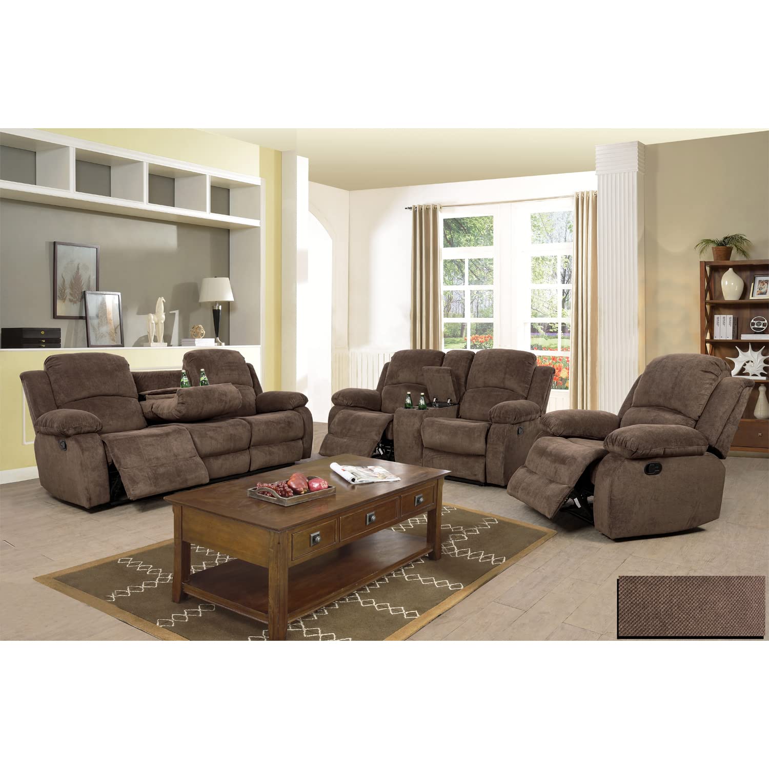 Ainehome 3-Piece Corduroy Recliner Sofa Set with Storage | Modern Taupe Brown Living Room Furniture | Comfortable Sectional Couch for Office, Lounge & Small Spaces