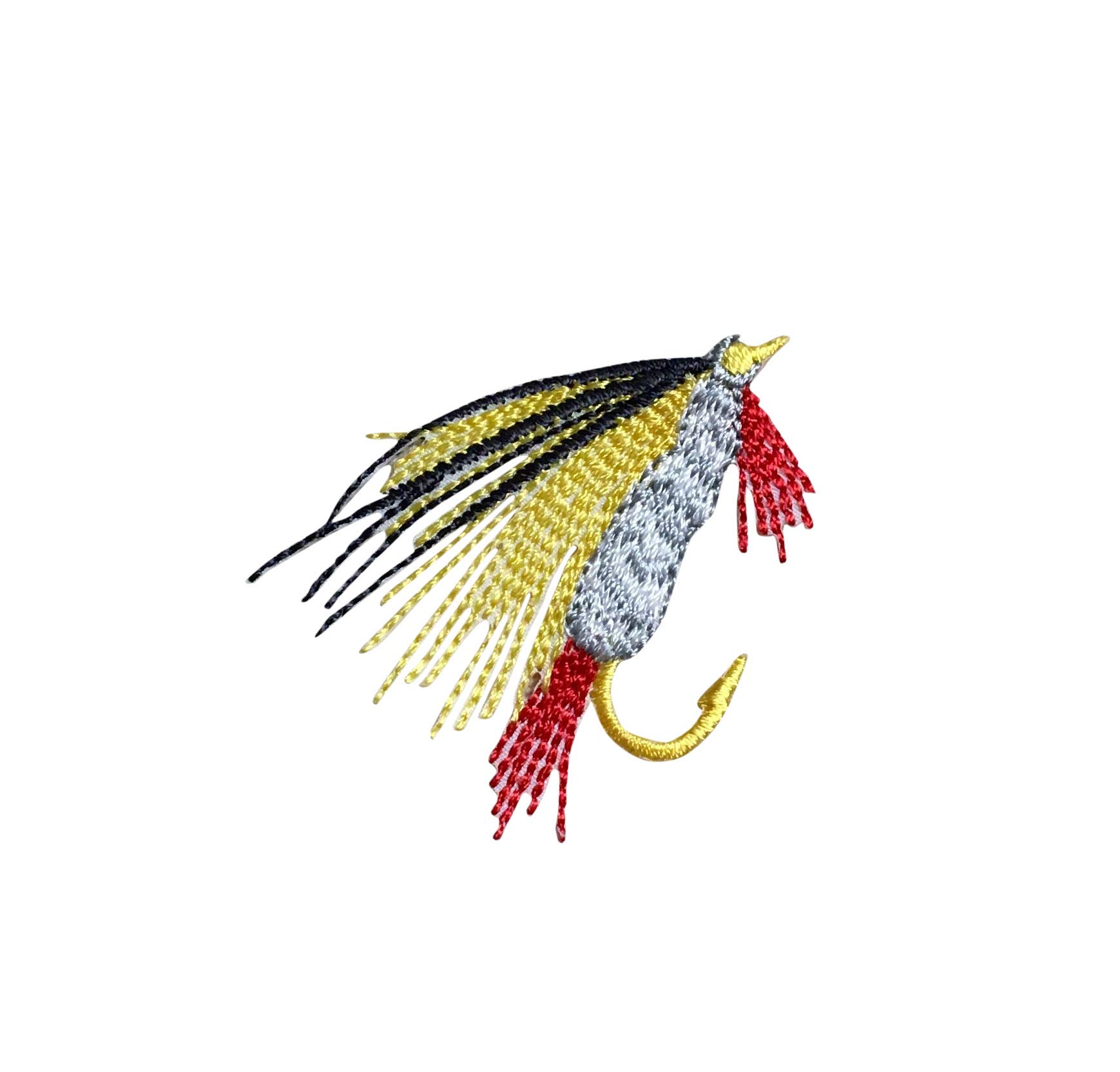 Premium Small Fishing Fly Patch - Yellow & Gray Embroidered Iron-On Lure Hook for Fly Fishing, Outdoor Gear & DIY Crafts - Perfect for Jackets, Hats & Backpacks