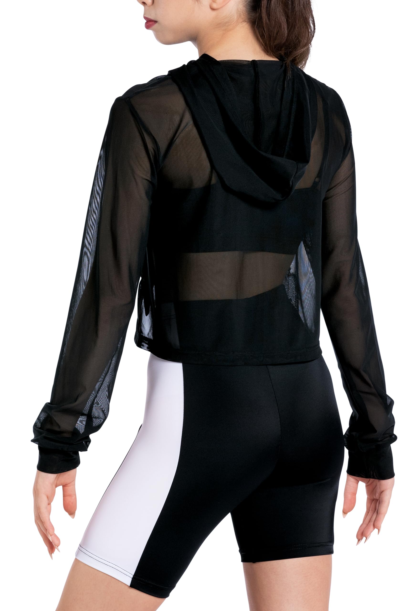 Balera Women's Cropped Mesh Hoodie with Long Sleeves - Breathable Dance Top for Yoga, Workout & Streetwear Fashion