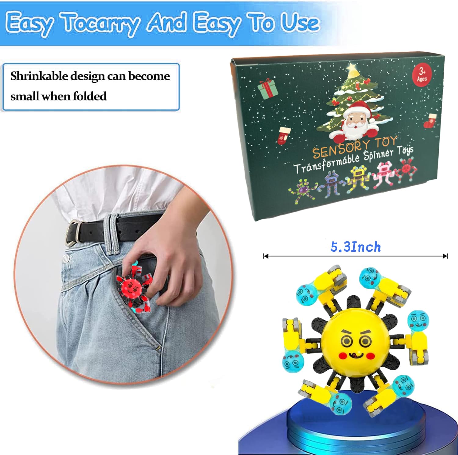 20 Pack Transformable Fidget Spinner Toys for Kids & Adults - Stress Relief Sensory Toys for Autism ADHD - Birthday Party Favors, Easter Basket Fillers, Classroom Rewards, Stocking Stuffers for Boys & Girls - Perfect for Home, School, Travel and Office Use