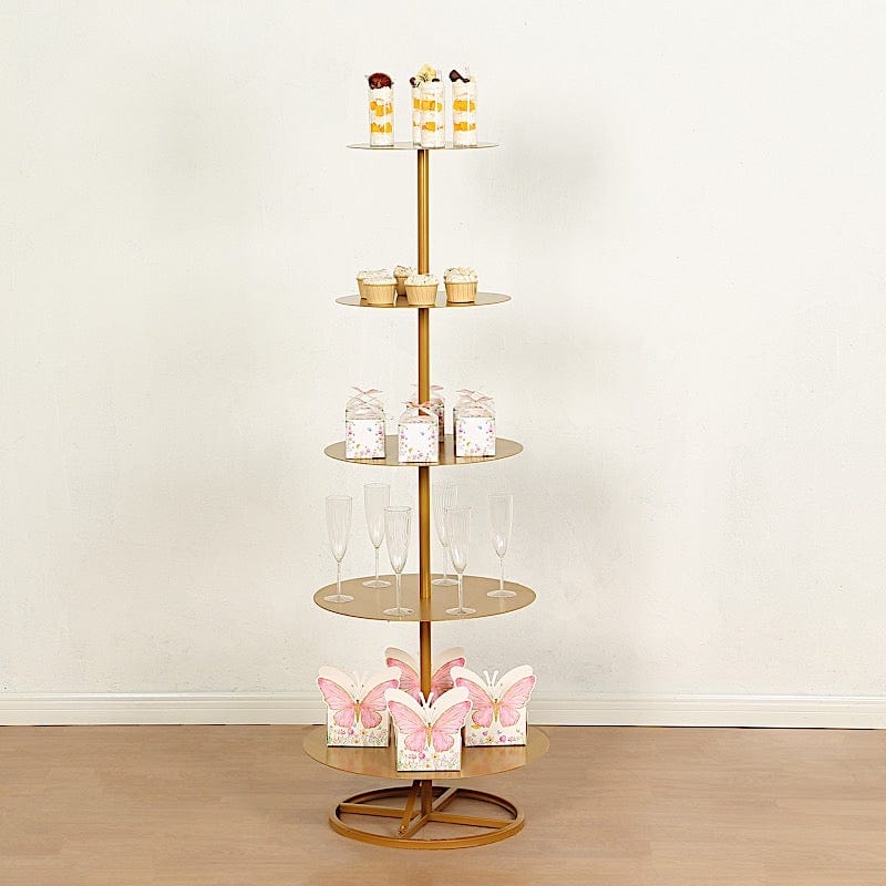 4.5ft 5-Tier Round Metal Champagne Tower Stand in Gold - Perfect for Weddings, Parties & Events
