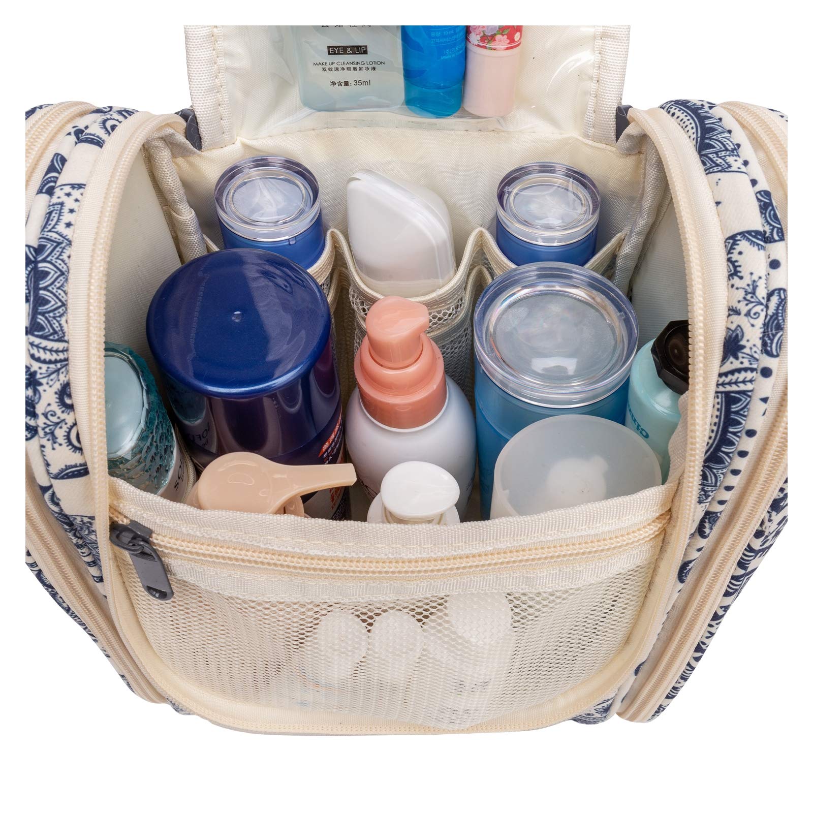Narwey Small Hanging Toiletry Bag for Women - Travel Makeup Organizer with Multiple Pockets - Perfect for Cosmetics, Toiletries & Travel Essentials (Medium, Elephant) - Ideal for Airplane Carry-on, Gym, Camping & Weekend Trips