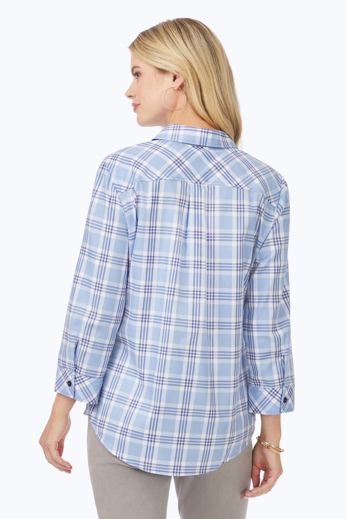 Hampton Blue Plaid 3/4 Sleeve Casual Shirt for Men | Stylish Button Down Top for Office, Date Night & Outdoor Activities