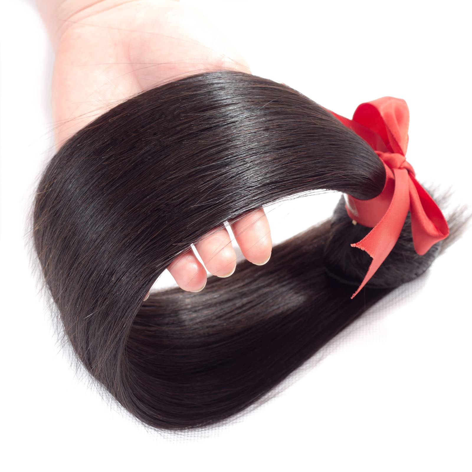 ALLRUN 100% Unprocessed Brazilian Virgin Straight Human Hair Bundles with Lace Closure - 20 22 24+18 Inch - Natural Free Part Hair Extensions for Styling & Volume | Perfect for Daily Wear, Parties & Special Occasions