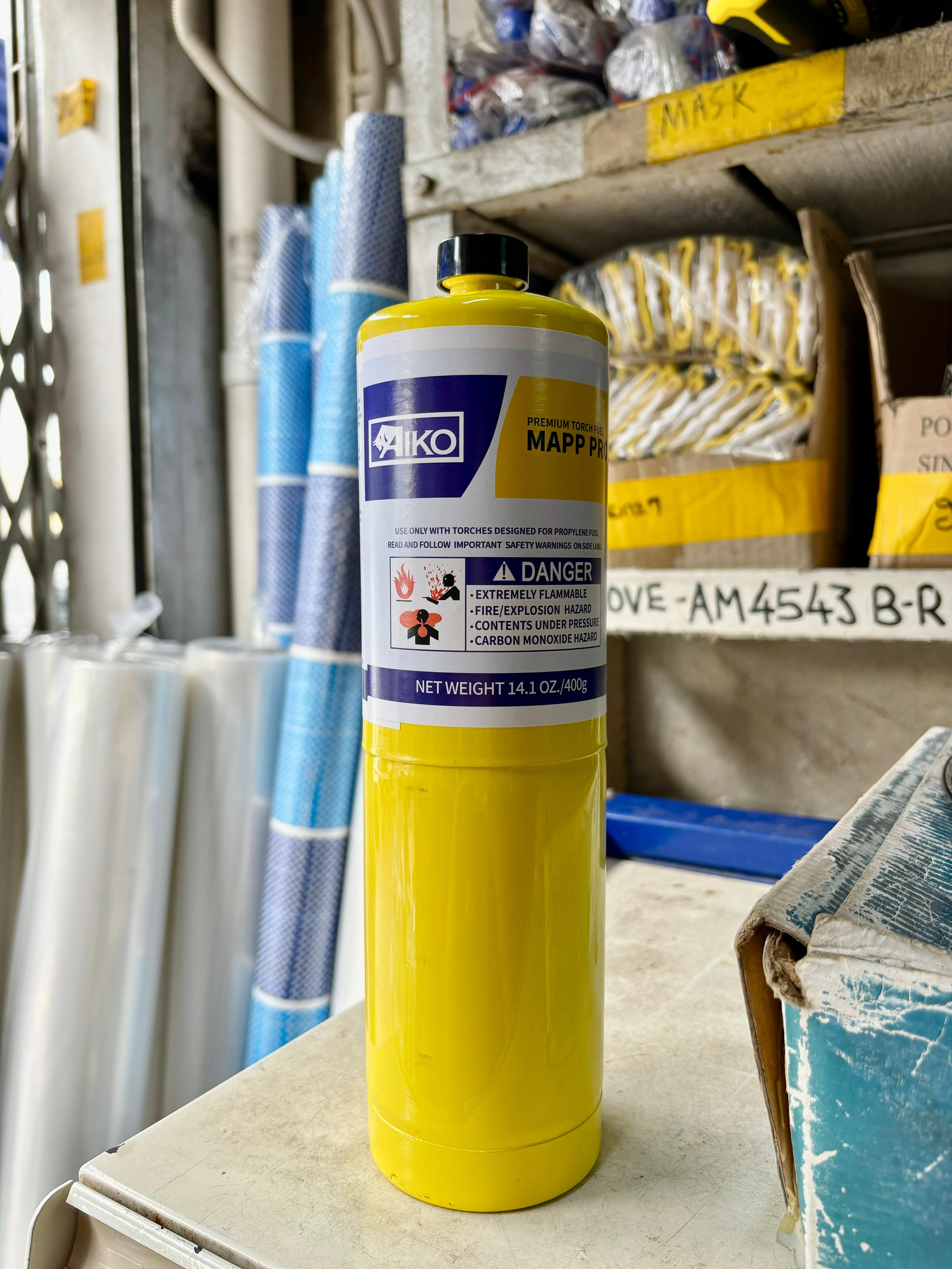 Aiko 100% MAPP Gas 14.1OZ/400G High-Heat Fuel for Welding, Soldering & Brazing | Professional Torch Gas Canister for Metalworking & Plumbing Repairs