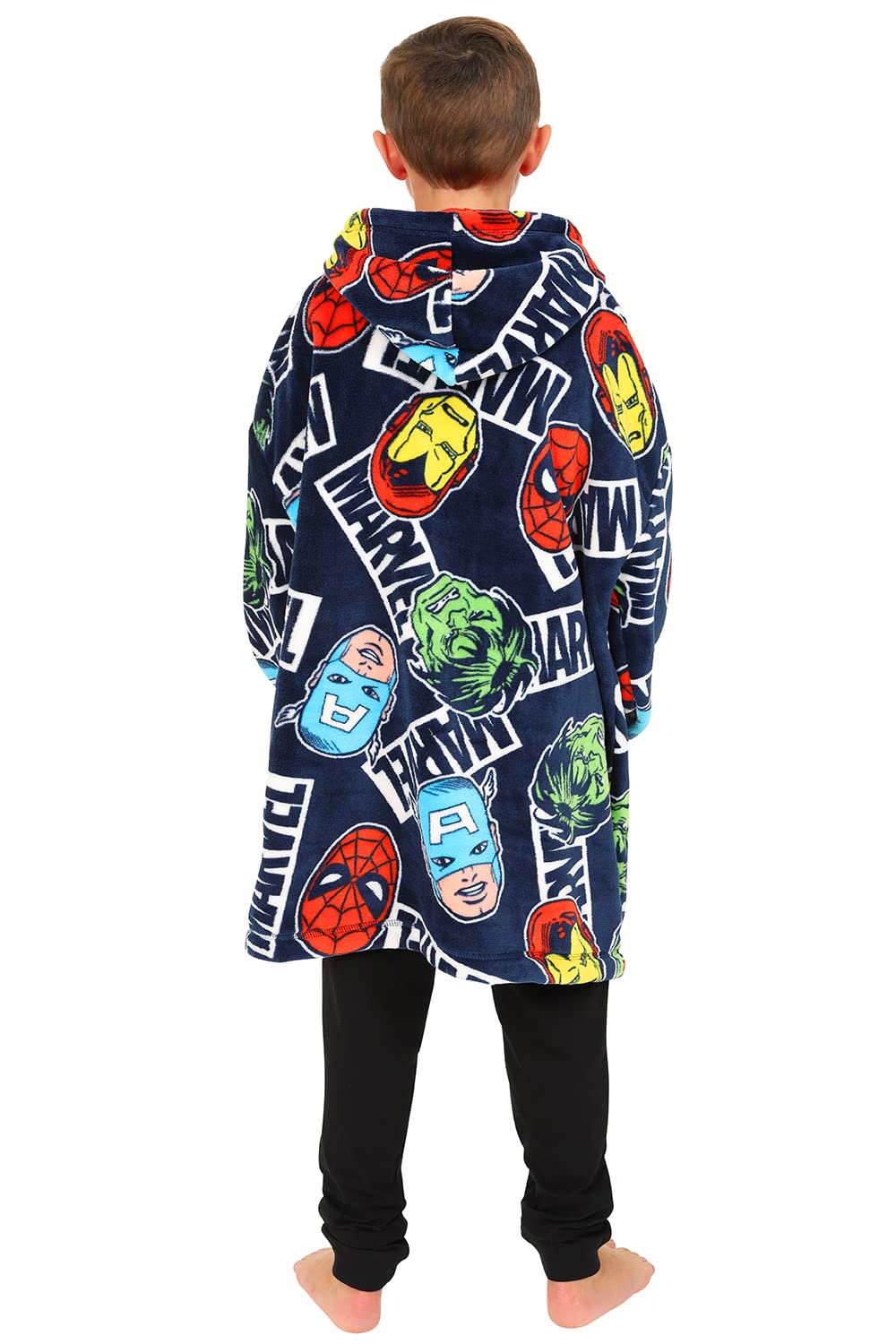 Marvel Avengers Oversized Fleece Hoodie Blanket for Boys - Blue Superhero Costume & Cozy Lounge Wear for Movie Nights, Sleepovers, and Winter Comfort