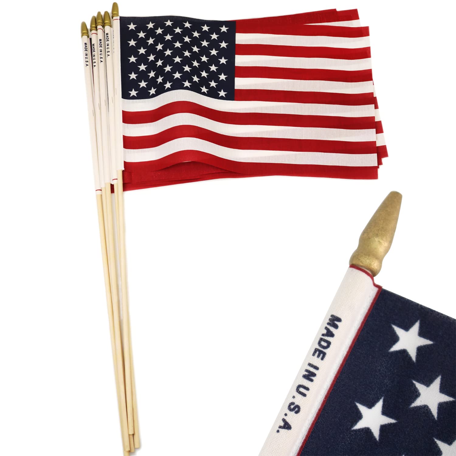 Set of 24 Small American Flags on Sticks - 8x12 Inch Mini USA Flags with Spear Top - Patriotic Decor for July 4th, Memorial Day & Outdoor Events - Handheld US Flags for Parades, Parties & Home Decor - Proudly Made in USA