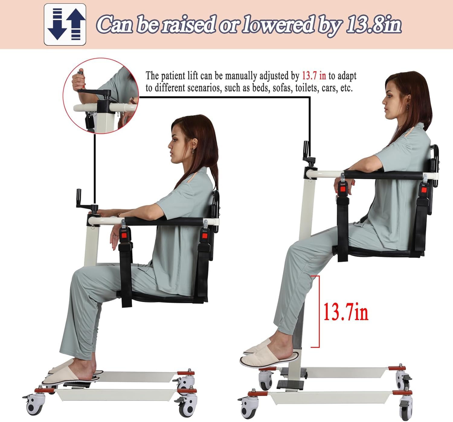 Portable Patient Lift Transfer Chair for Home & Car - Elderly Mobility Aid with Bedside Commode - Safe Patient Lifting Equipment for Seniors & Disabled (Ideal for Home Care, Hospital Transfers & Travel)