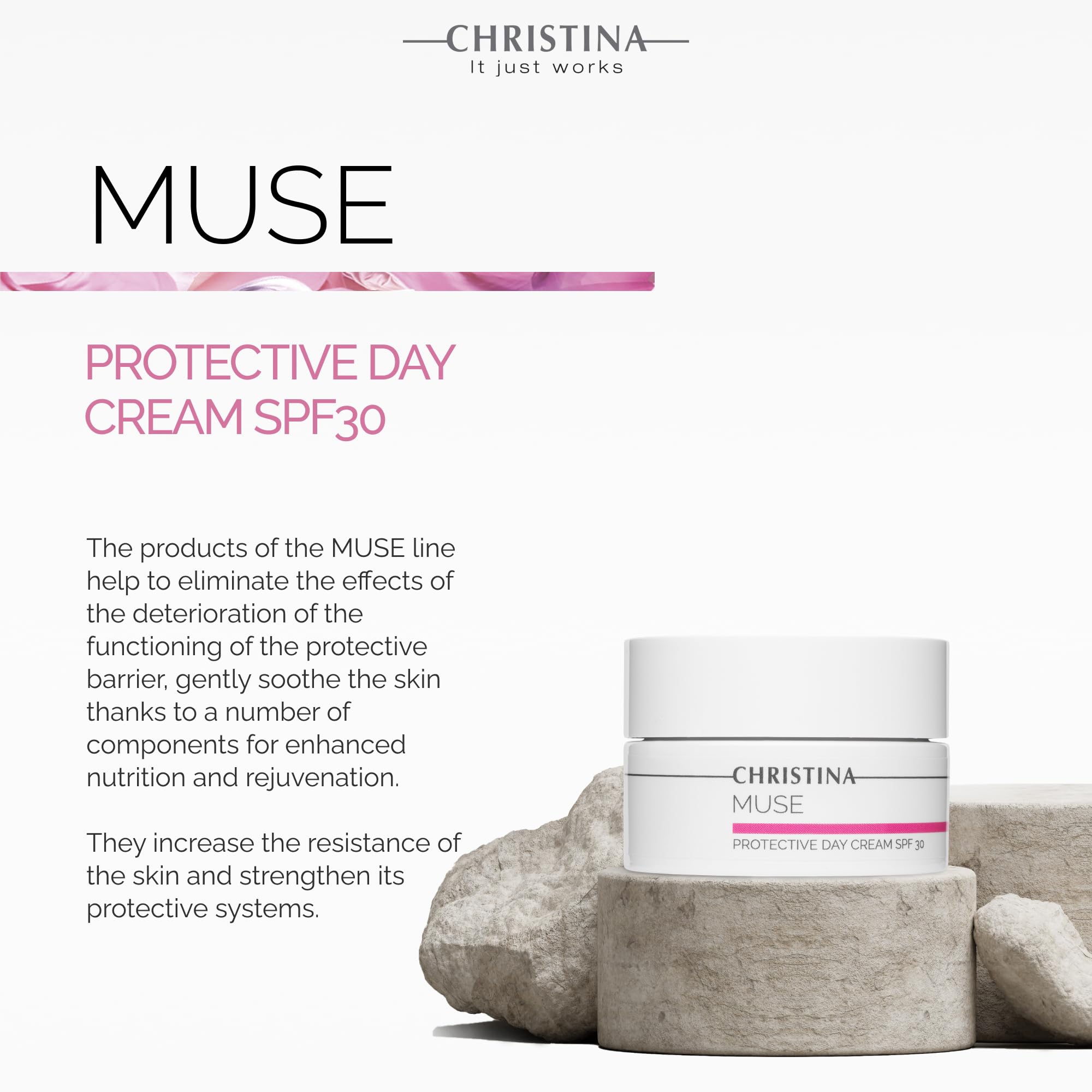 CHRISTINA Muse SPF 30 Hyaluronic Acid Day Cream - Hydrating Face Moisturizer for Normal & Dry Skin | Anti-Aging Protection | Daily Use for Sun Defense & Deep Moisture | 50ml | Perfect for Workday, Outdoor Activities & Travel Skincare Routine