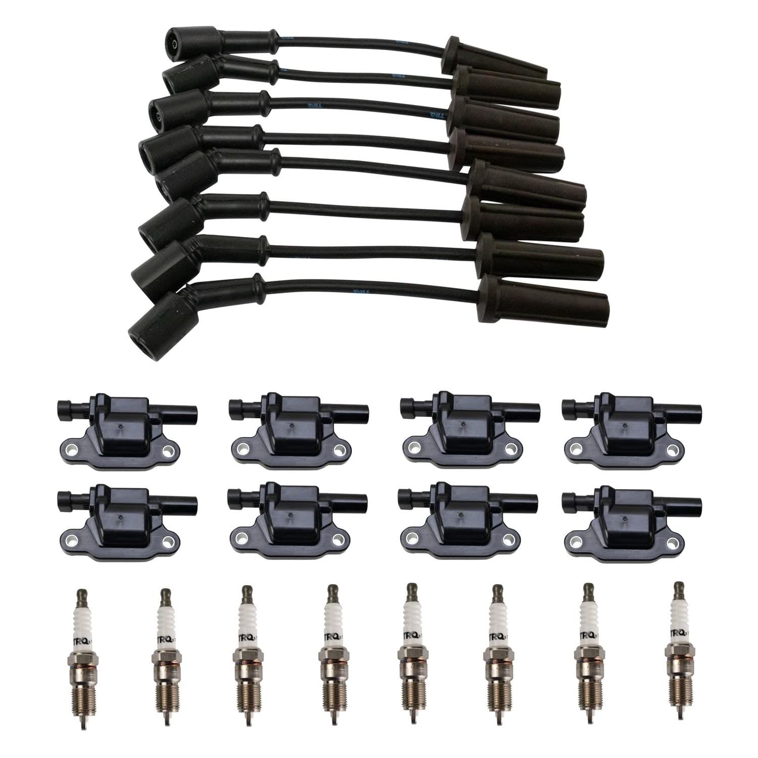 TRQ Ignition Coil & Spark Plug Wire Set - Compatible with Cadillac 09-14, Chevrolet 09-20, GMC 13-19, Pontiac 09 - High Performance Ignition Kit for Smooth Engine Start & Acceleration - Perfect for Daily Commuting & Road Trips