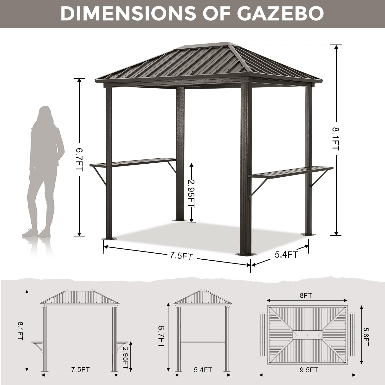 ABCCANOPY 6x8 Hardtop Grill Gazebo - Galvanized Steel Outdoor BBQ Pavilion with Aluminum Frame & Shelves for Patio, Backyard, Garden (Dark Brown, Single Roof) | Perfect for Outdoor Cooking, Dining & Entertaining