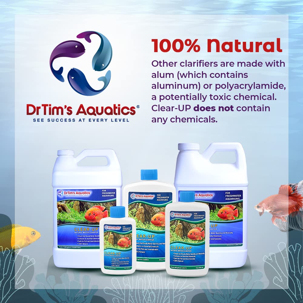 DrTim’s Aquatics Freshwater Clear-UP Natural Water Clarifier for Fish Tanks & Aquariums | Eco-Friendly Water Treatment Solution | Removes Toxins & Clears Cloudy Water | Safe for 3840 Gallons | Perfect for Freshwater Fish, Shrimp & Planted Tanks