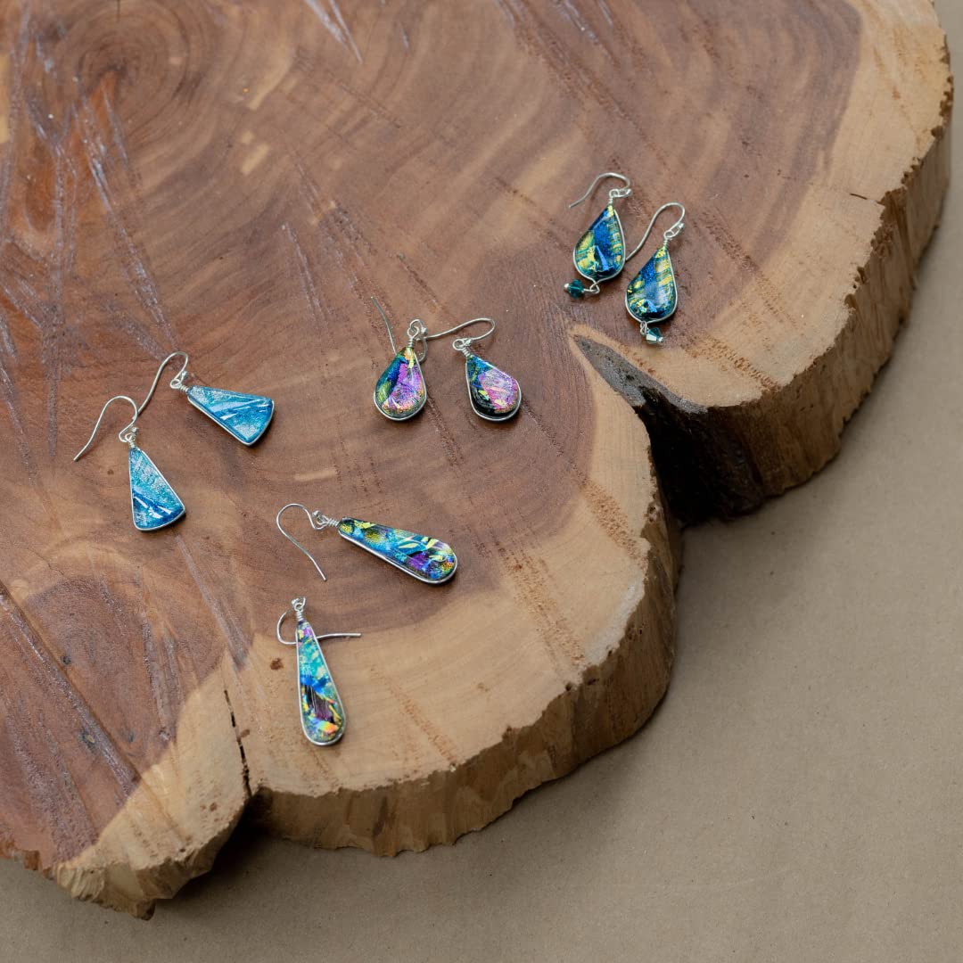 Rainbow Falls Earrings - Hypoallergenic Nickel-Free Dichroic Glass Dangle Earrings | Handmade in USA | Perfect for Weddings, Parties & Special Occasions