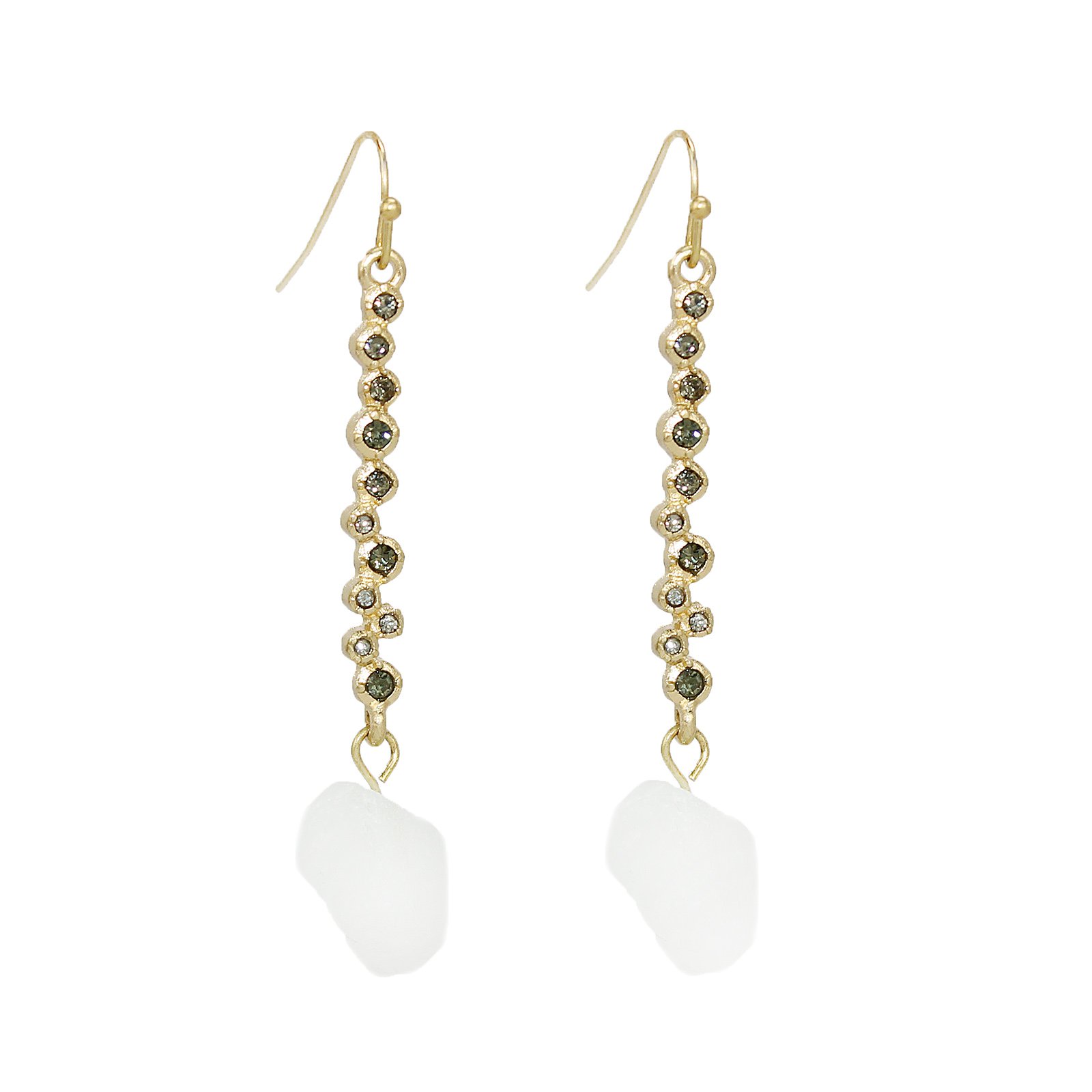 POMINA Gold Plated Crystal Beaded Long Drop Dangle Earrings for Women - Boho Chic Linear Pearl Stone Statement Jewelry for Party, Wedding & Evening Occasions