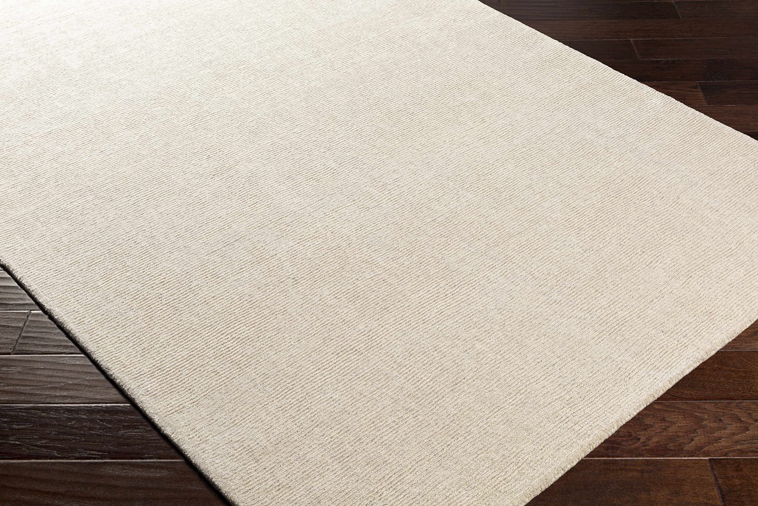 Hauteloom Mariba Wool Area Rug for Living Room & Bedroom - Solid Ivory with Border - 4' x 6' - Soft & Durable - Perfect for Cozy Home Decor
