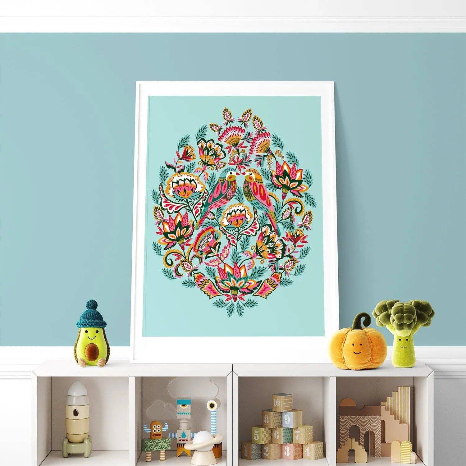 Bejeweled Birds Wall Art Print - Vibrant Acrylic Painting for Home & Office Decor | Perfect for Living Room, Bedroom, or Gift Giving