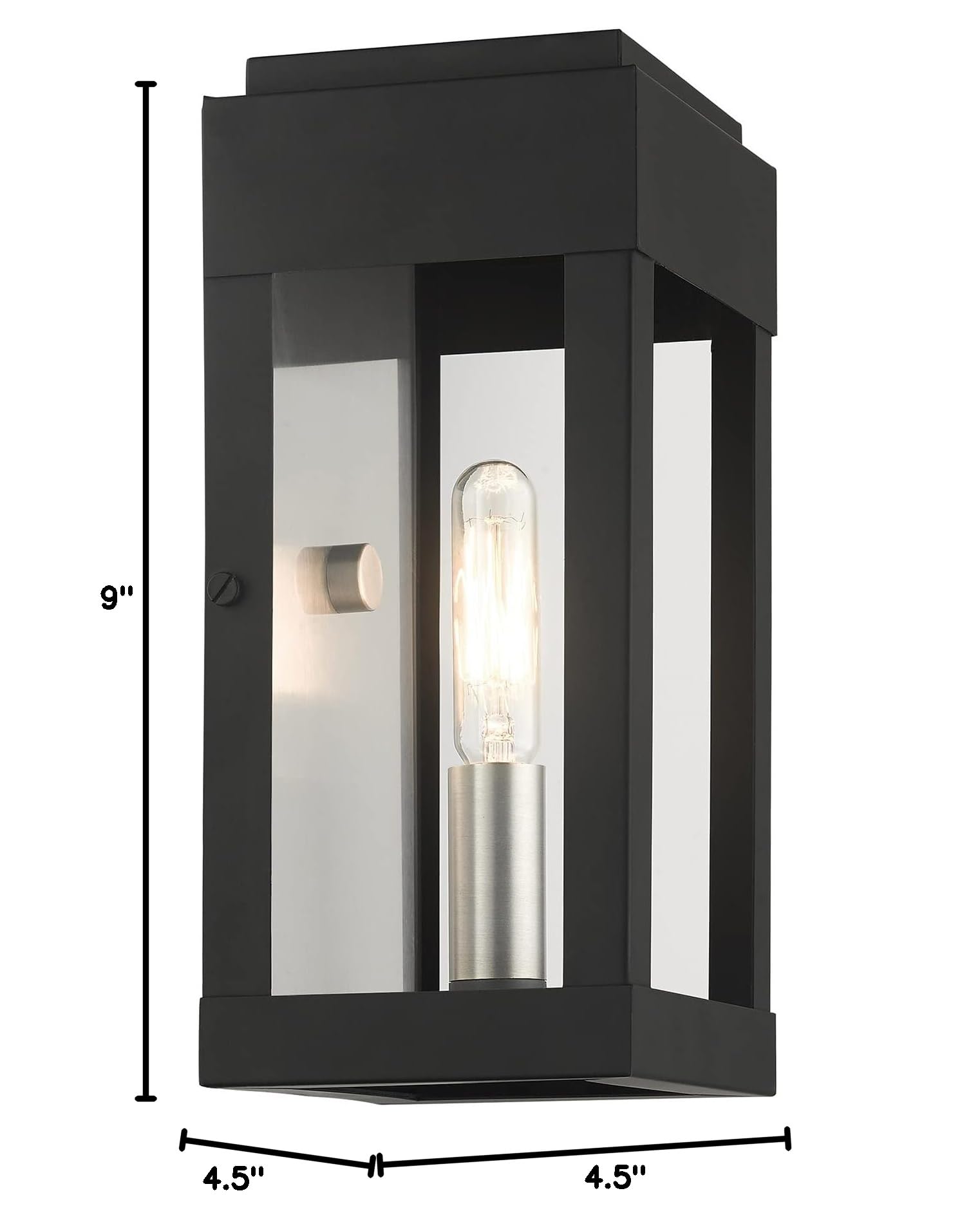Livex Lighting 21231-04 York 1 Light Outdoor Wall Lantern - Black with Brushed Nickel Finish, ADA Compliant, Stainless Steel Reflector - Perfect for Porch, Patio, and Garden Lighting
