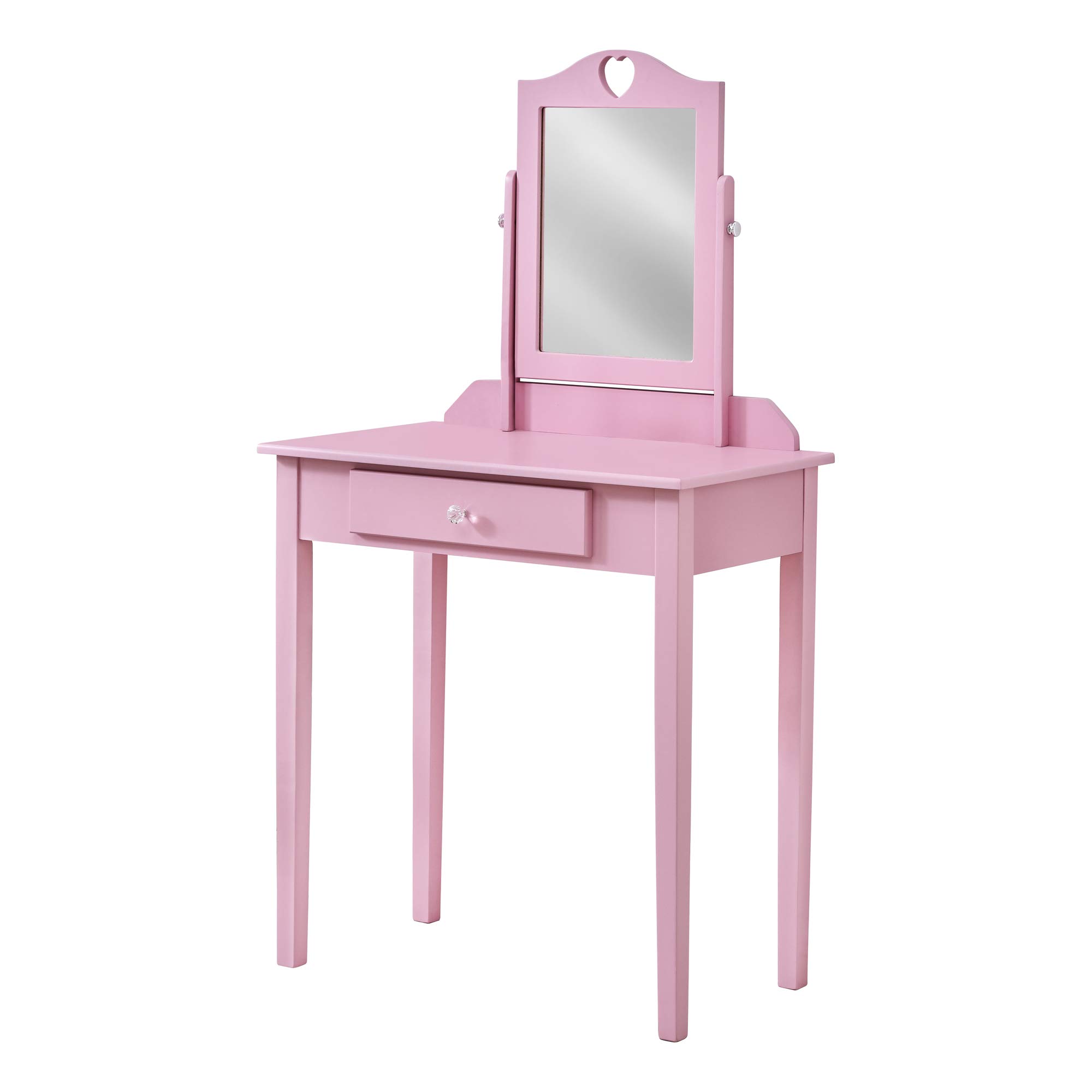 HomeRoots Pink Vanity Mirror with Storage Drawer - MDF, Glass & Solid Wood Makeup Mirror for Dressing Table, Bedroom, Bathroom - Perfect for Cosmetics Organization & Home Decor
