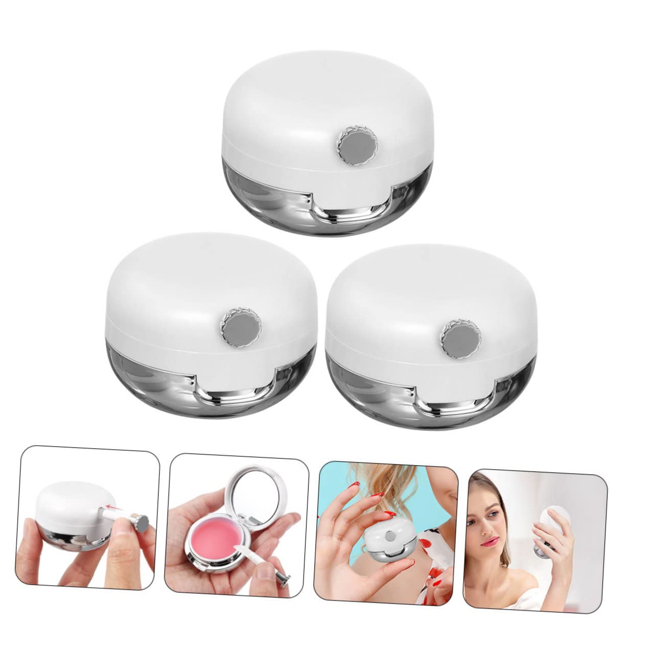 Mini Silicone Lip Brush & Mirror Jars - Travel Portable Cream Containers for Lip Scrub & Makeup