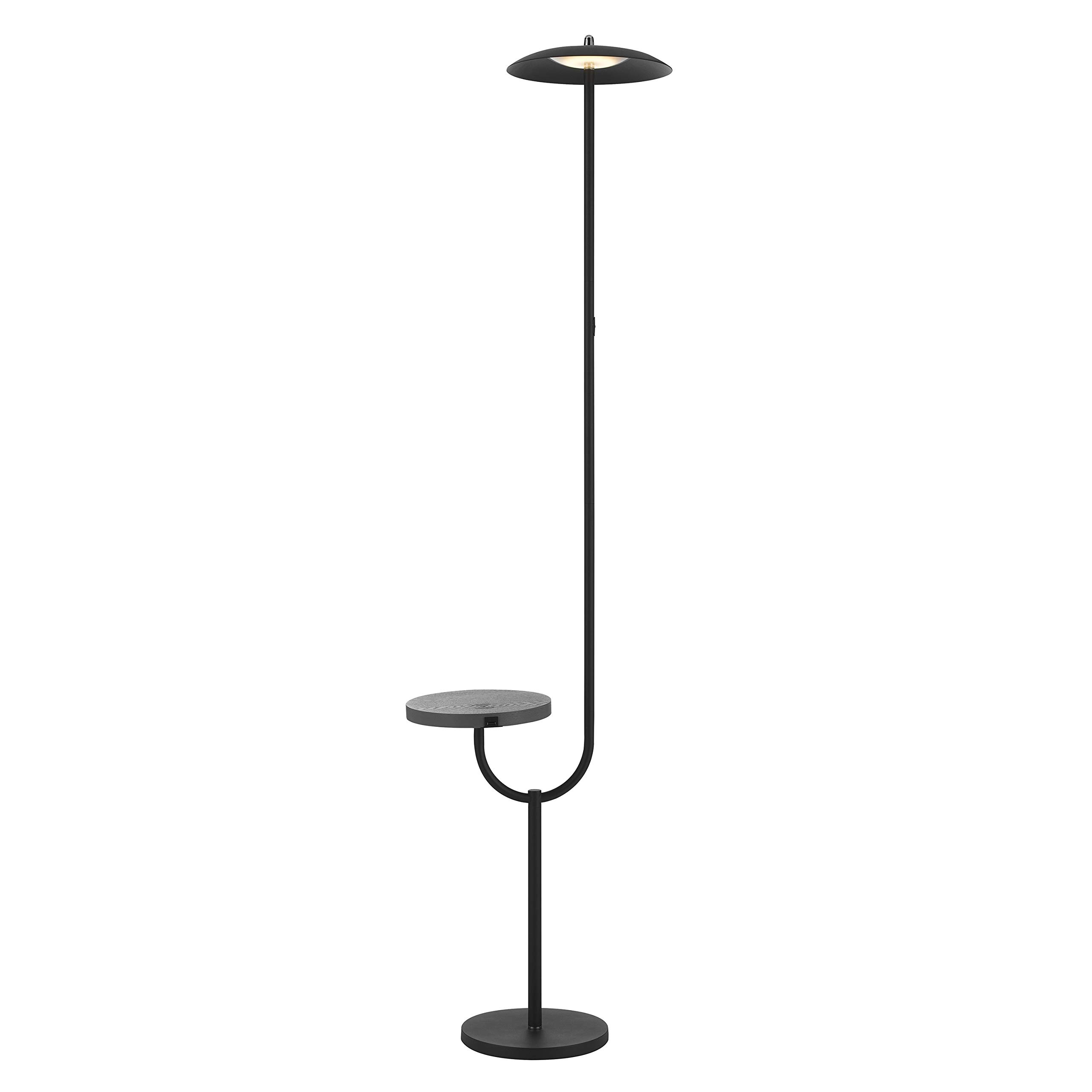 UKN Black LED Wireless Charging Table Lamp - Modern Floor Lamp with Adjustable Shelf & Included Bulbs for Living Room, Bedroom, Office Lighting