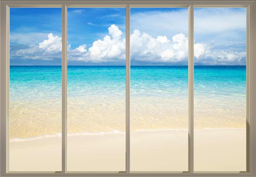 Wall26 - Clouds Over The Shore and Beach Viewed from Sliding Door - Creative Peel and Stick Wallpaper Mural for Living Room, Bedroom, Nursery - 66x96 Inches - Easy DIY Home Decor & Wall Art