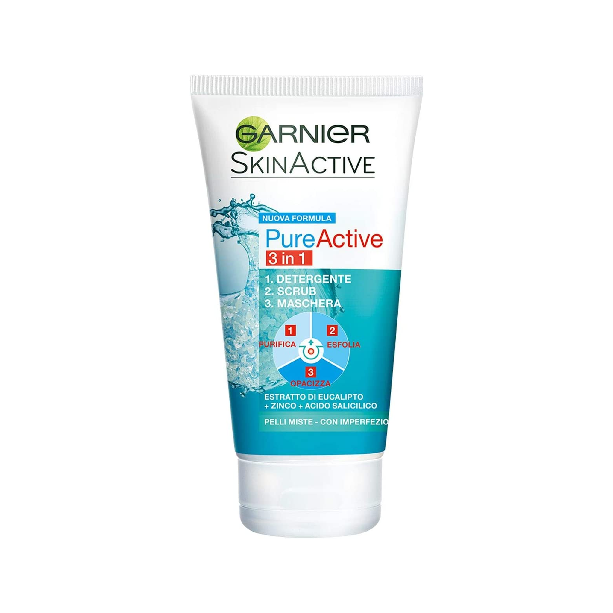 Garnier Skin Active Pure Active 3-in-1 Clay Mask with Charcoal - Detox & Purify for Oily & Acne-Prone Skin | Deep Cleansing, Pore Minimizing & Mattifying Face Mask for Daily Skincare Routine