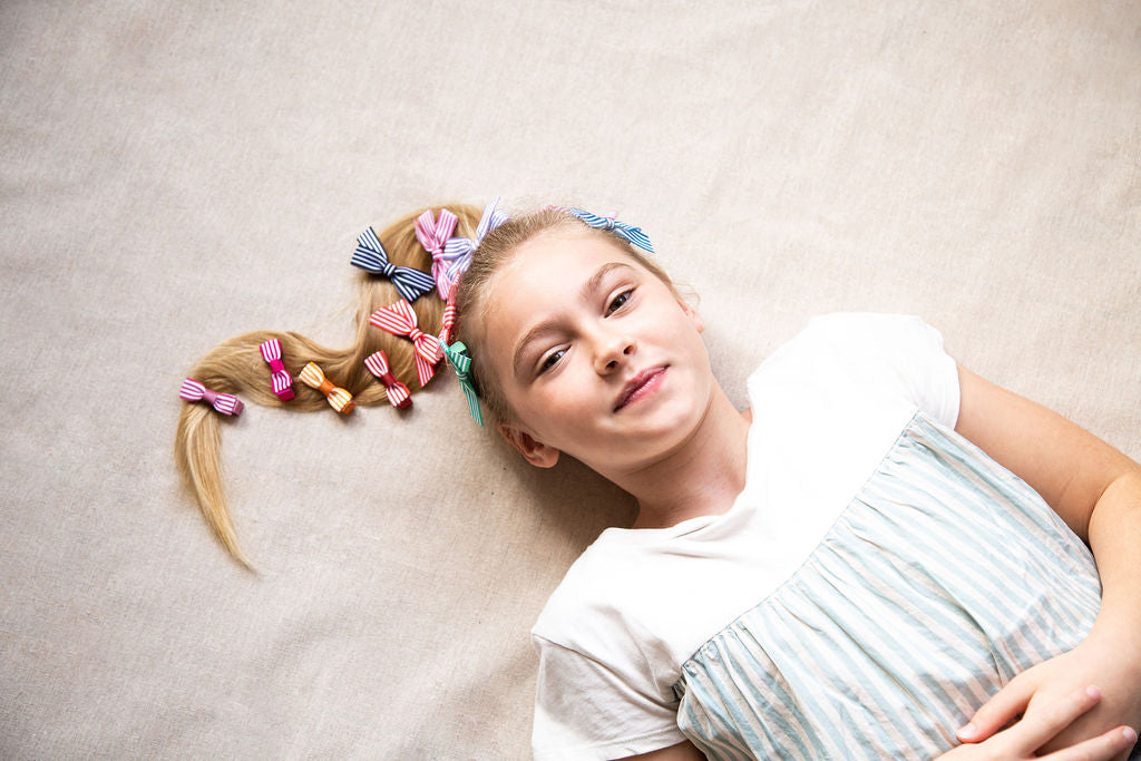 Red Striped Pinwheel Bow - Hair Accessory for Girls, Kids, and Women - Perfect for Parties, Weddings, and Everyday Fashion
