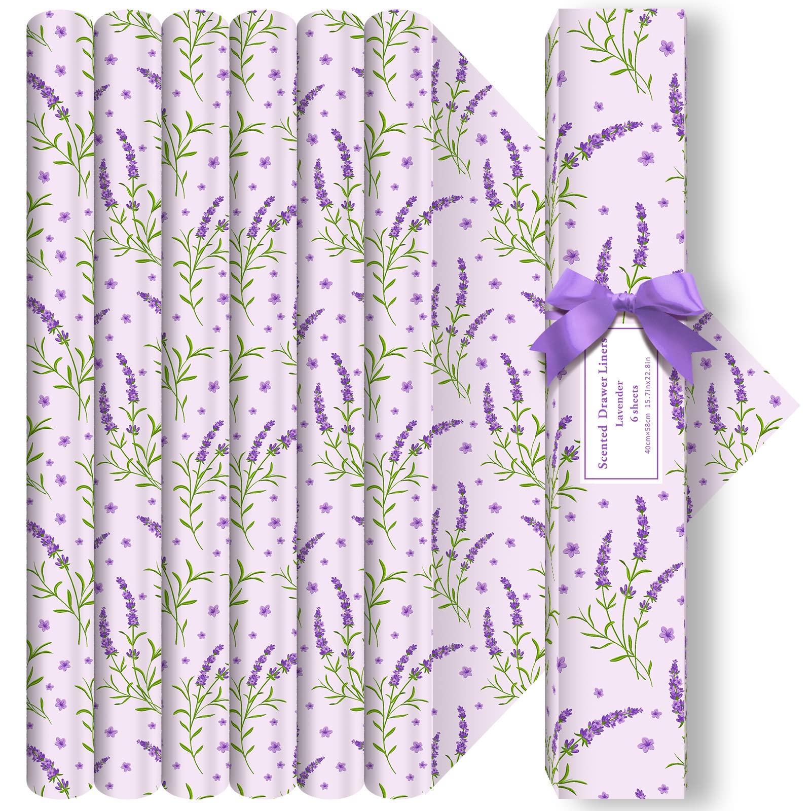 Lavender Scented Drawer Liners - 6 Pack Fragrant Shelf & Cabinet Paper Liners for Home Organization | Wardrobe, Dresser, Closet & Storage Use