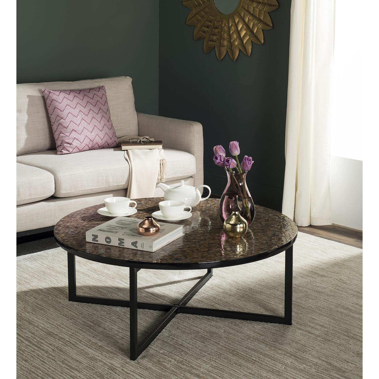 SAFAVIEH Home Collection Cheyenne Blue & White Coffee Table - Stylish Living Room Furniture for Modern Home Decor & Cozy Gatherings