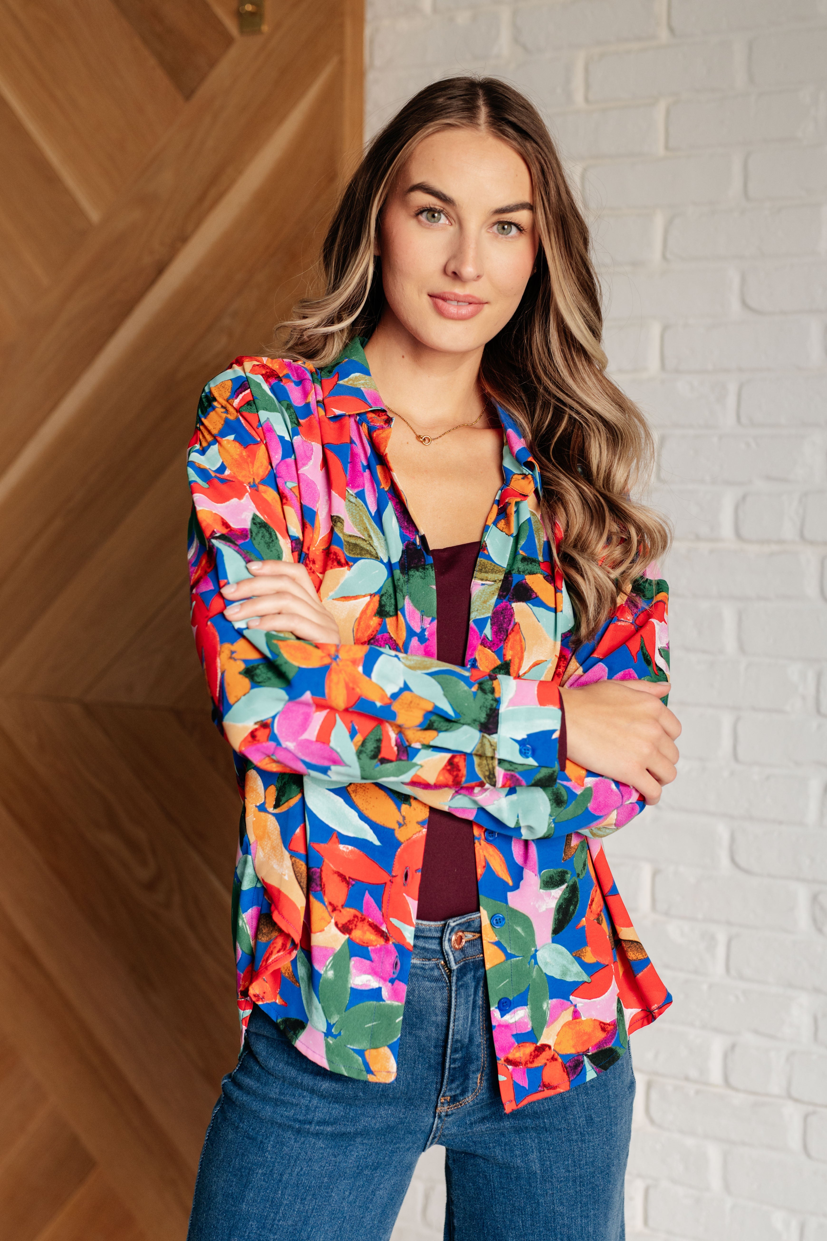 Stylish Leaf Print Button Up Blouse for Women | Trendy Floral Shirt for Spring & Summer | Perfect for Office, Date Night & Casual Outings