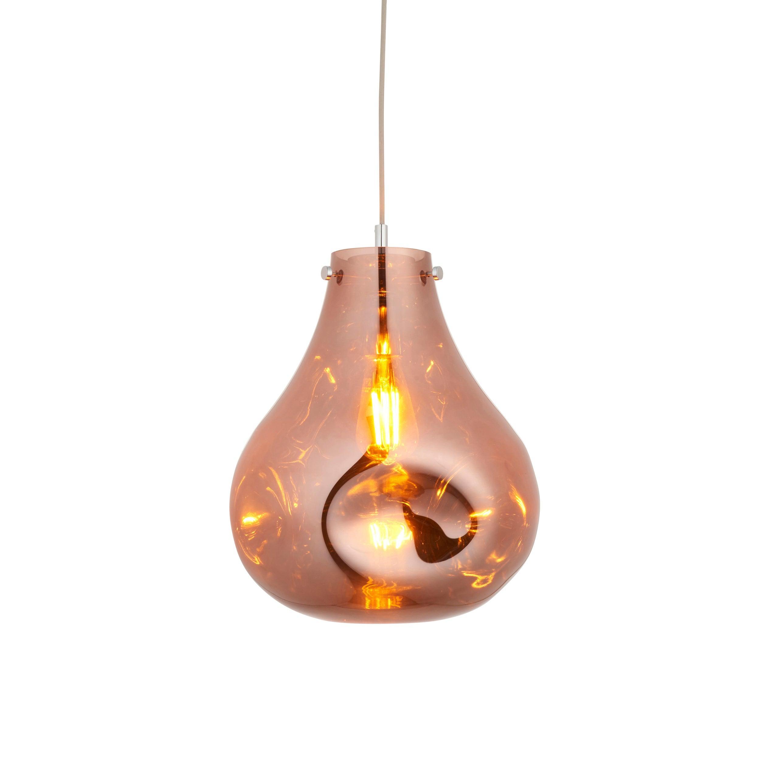Stylish Dazzle Large Blown Copper Glass & Chrome Ceiling Pendant Light Fixture - Perfect for Dining Room, Kitchen Island or Entryway Lighting