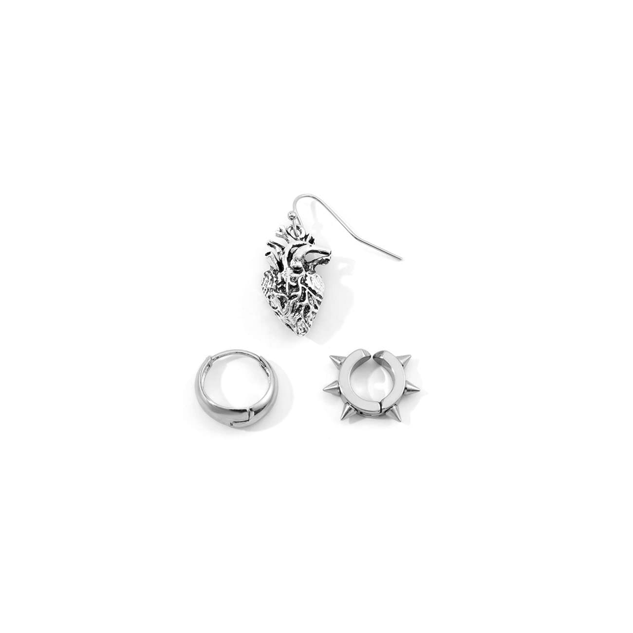SHANGMAOYO Women's Stud Earrings Set - 3 Piece Heart Shaped Asymmetric Retro Jewelry for Men & Women | Perfect for Casual Wear, Parties & Gifts