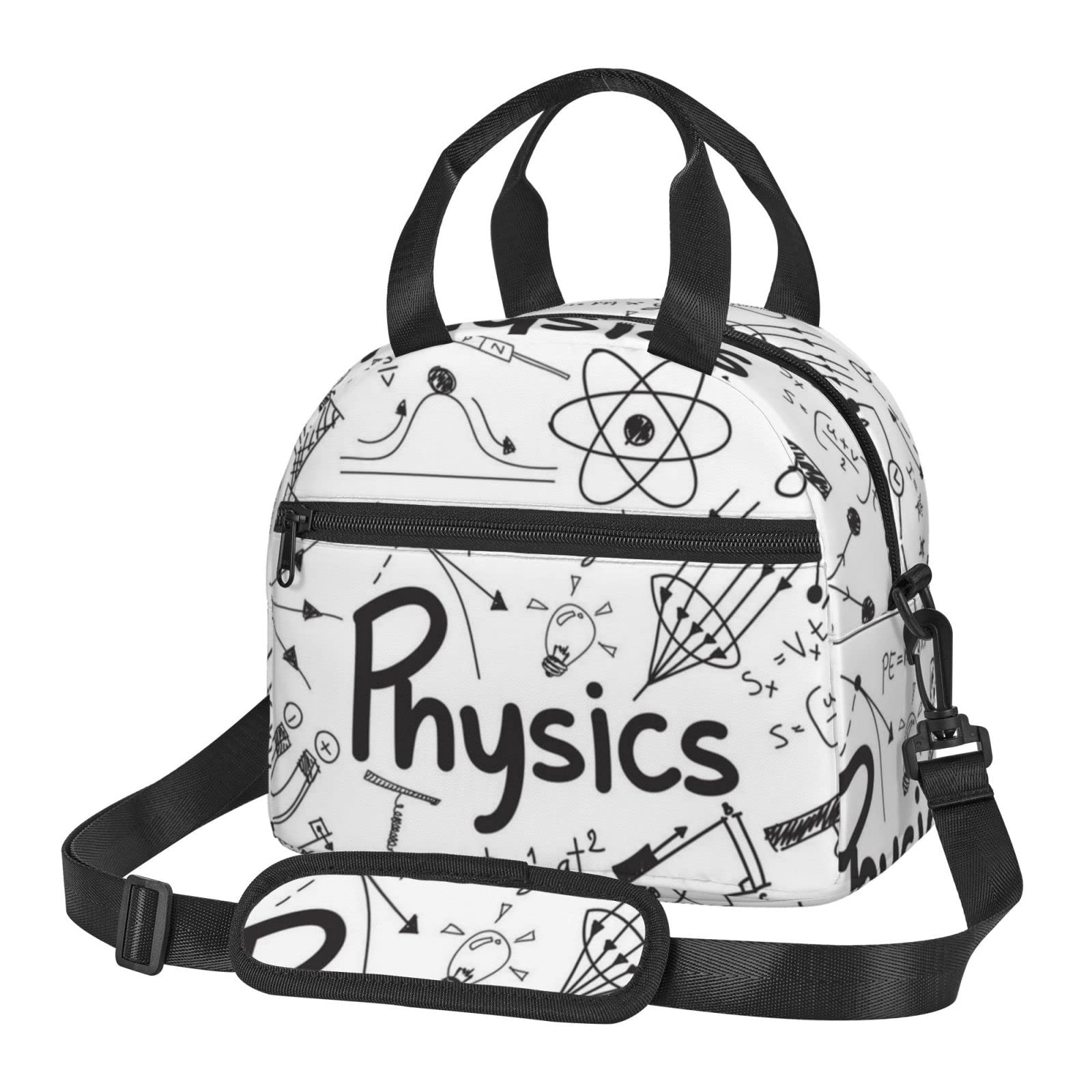 Insulated Lunch Bag for Women & Men - Freezable Tote with Adjustable Shoulder Strap & Physics Print Organizer - Perfect for Work, School & Picnics