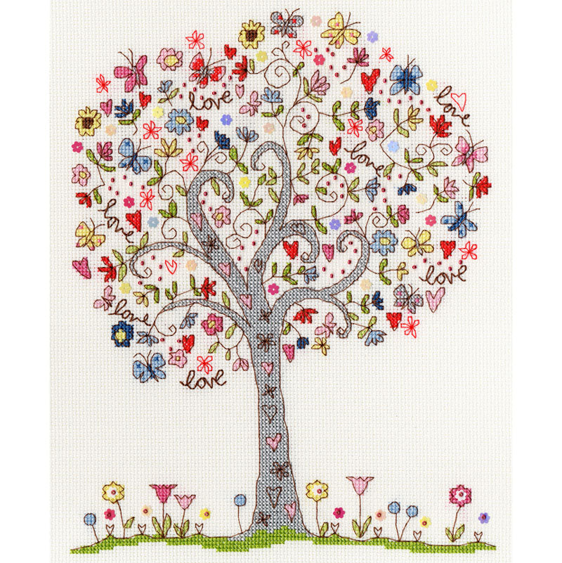 Love Tree Cross Stitch Kit for Beginners - DIY Embroidery Kit with Pattern, Thread & Needle - Perfect for Home Decor, Gifts & Relaxation