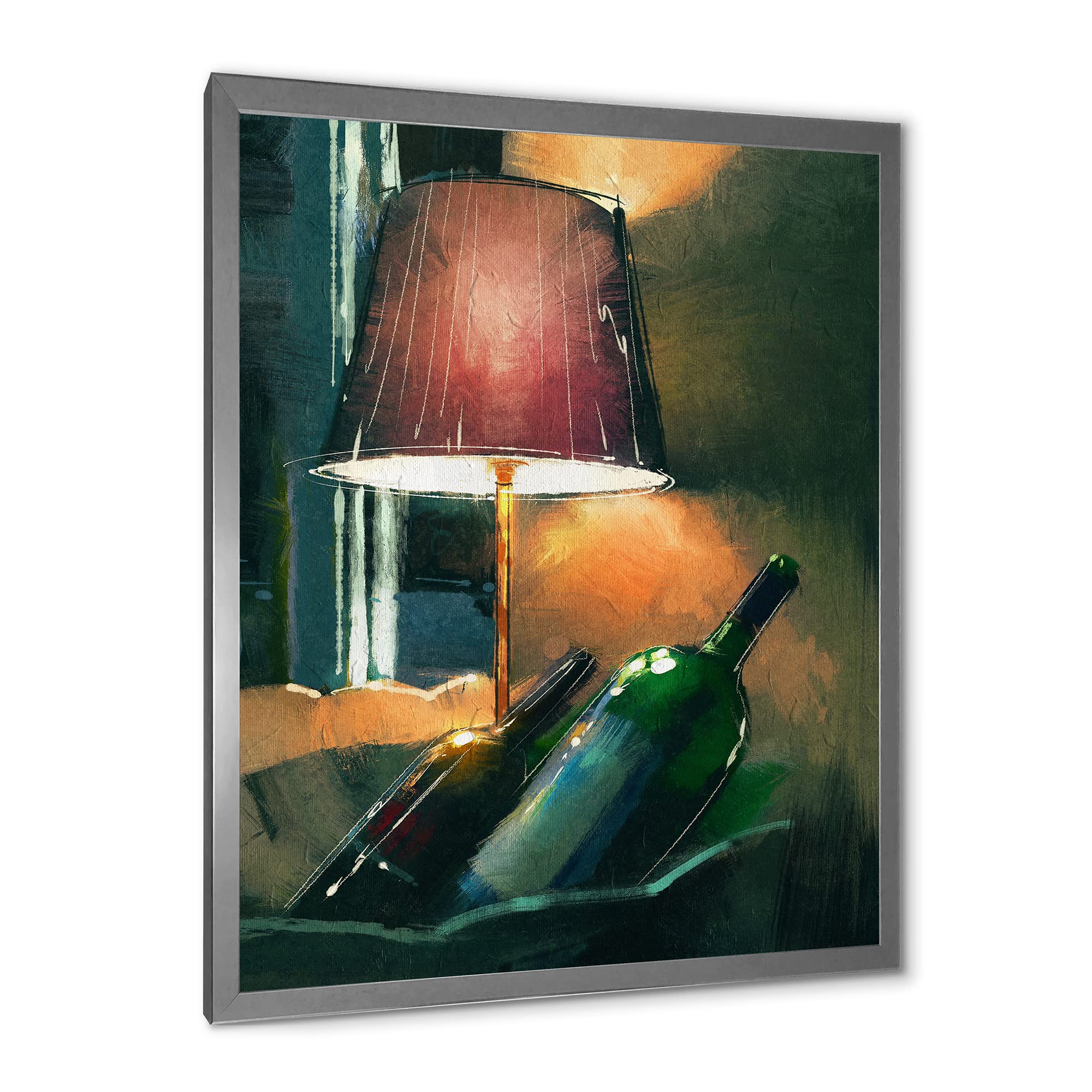DesignQ Glowing Orange Wine Bottles & Lamp - Modern Framed Wall Art Decor for Living Room, Bedroom, Bar - Night Light Home Accent for Romantic Ambience