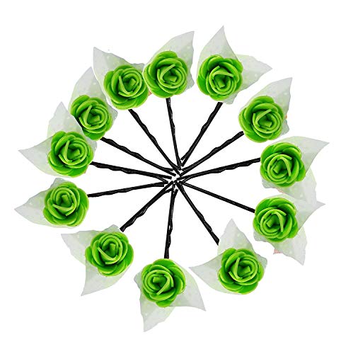 Leysin Girls Flower Hair Pins - Green Floral Hair Clips for Casual Wear & Everyday Use - Pack of 1 (20g) - Perfect for School, Parties & Special Occasions