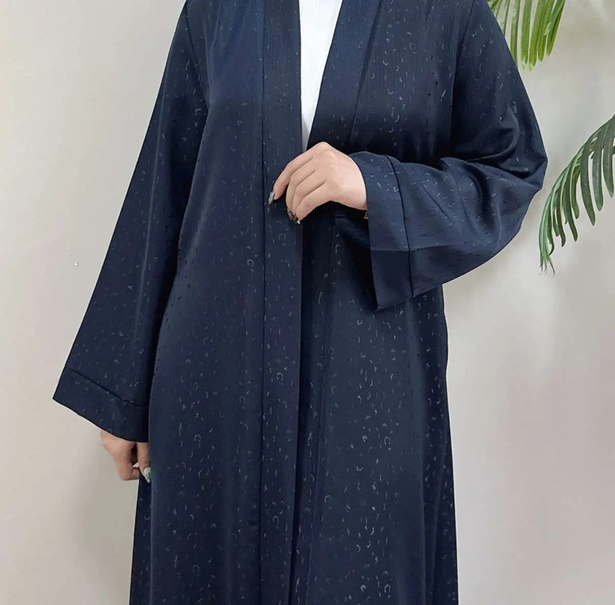 Elegant 3D Jacquard Satin Open Abaya Dress #25011 - Modest Muslim Women's Prayer Dress for Special Occasions & Daily Wear