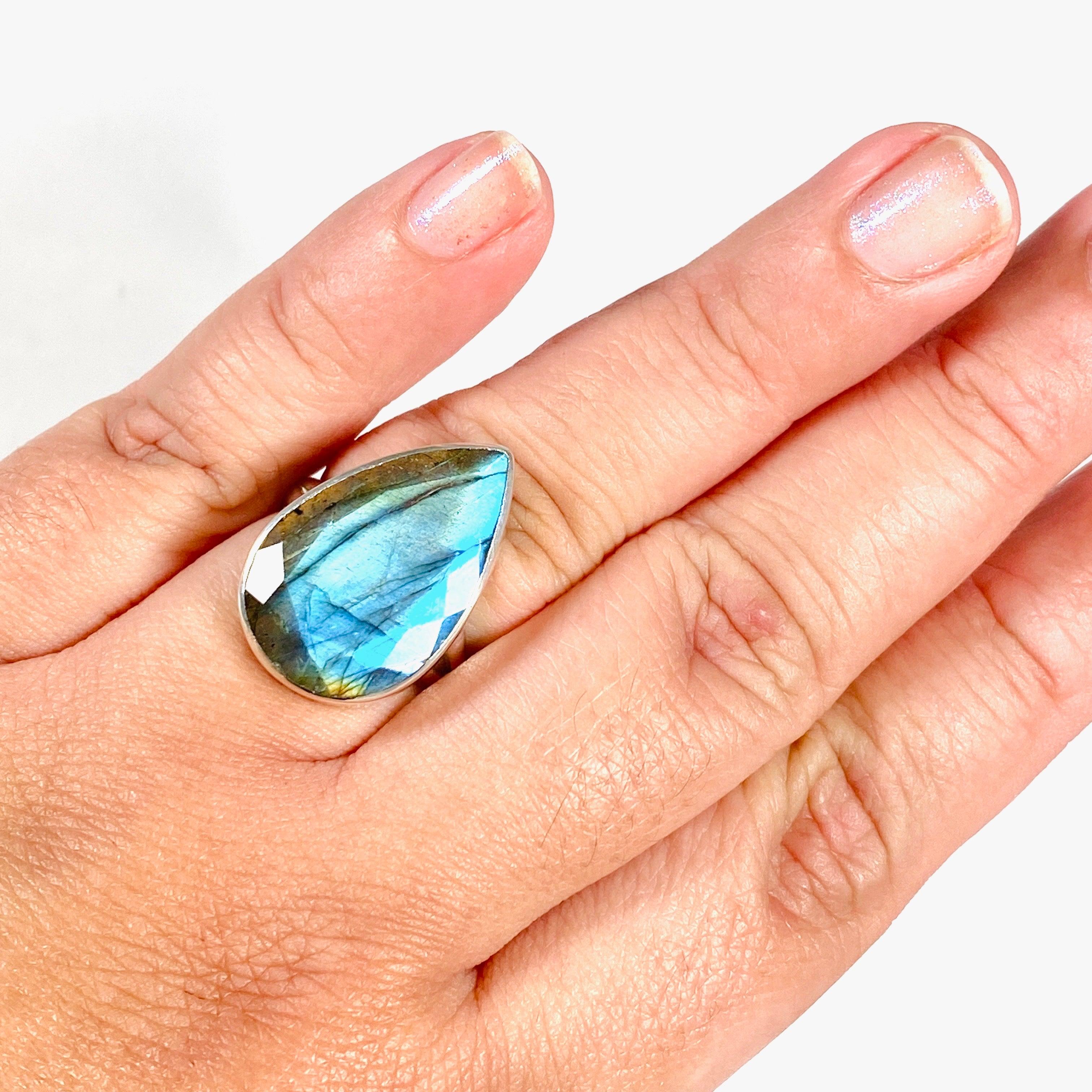 Labradorite Teardrop Faceted Ring - Size 11 - KRGJ2733 | Elegant Crystal Jewelry for Women, Perfect for Weddings, Parties & Special Occasions