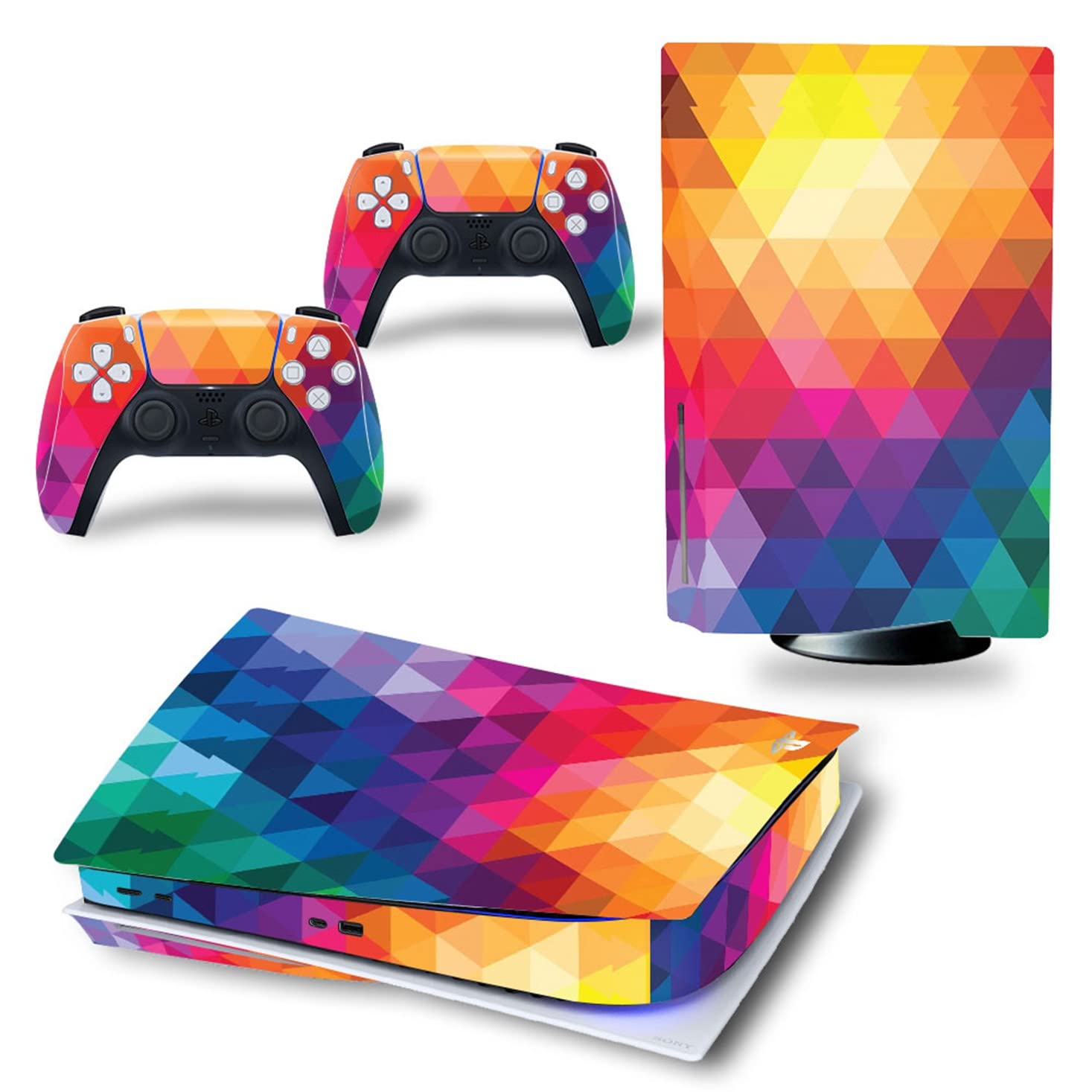 PS5 Disc Edition Console & Controller Vinyl Skin Wrap - Rainbow Protective Decal Sticker Cover for Playstation 5 | Gaming Setup Customization & Console Protection Accessories