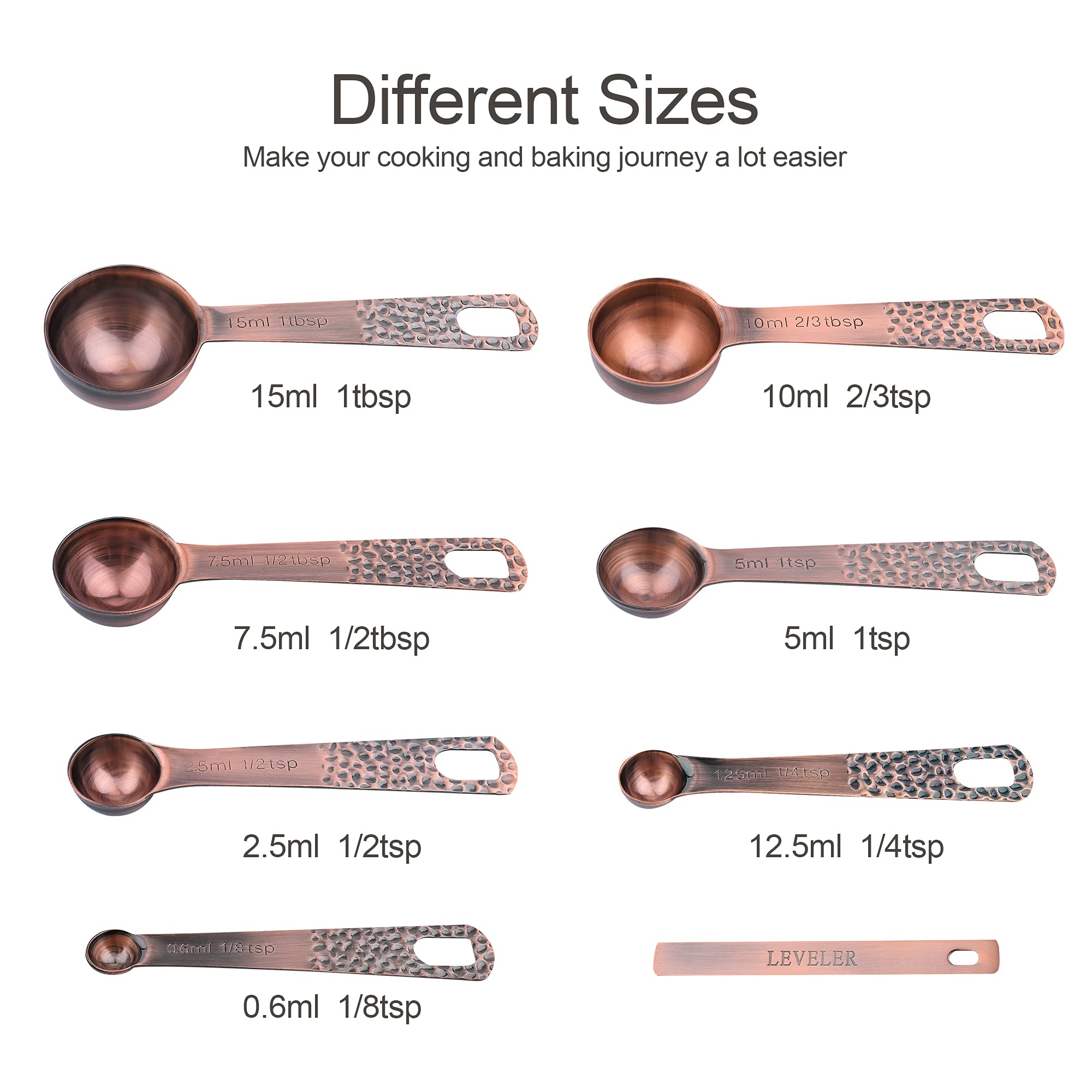 Smithcraft Copper Measuring Cups and Spoons Set - 6-Piece Metric & US Measuring Cups & 7-Piece Spoons with Leveler - Stainless Steel Copper Plated for Baking, Cooking & Kitchen - Perfect for Measuring Dry & Liquid Ingredients, Flour, Sugar, Spices
