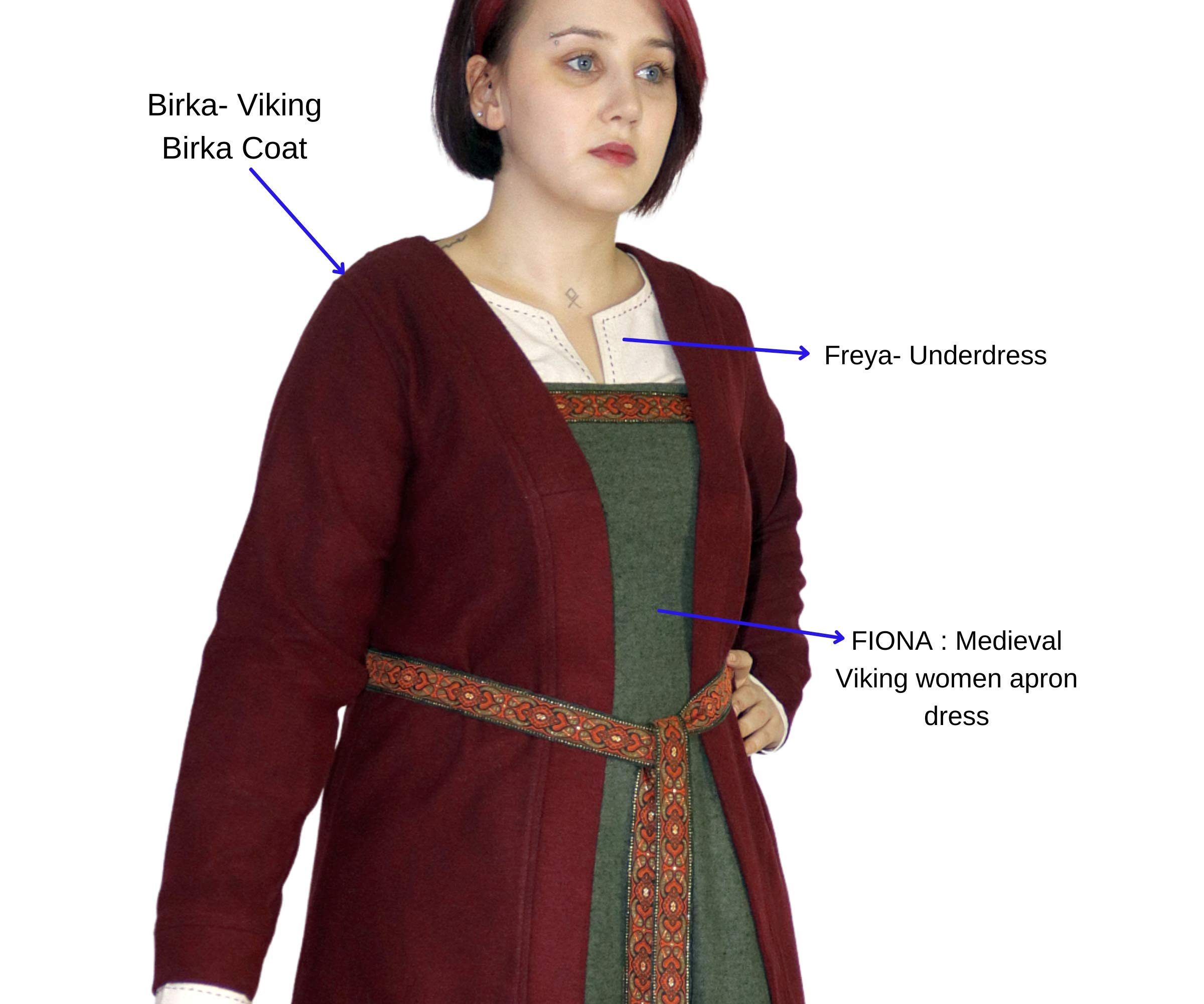 BIRKA Medieval Viking Women's Wool Coat – Handmade in Turkey – Warm & Authentic Viking Age Outerwear for LARP, Cosplay & Historical Reenactment