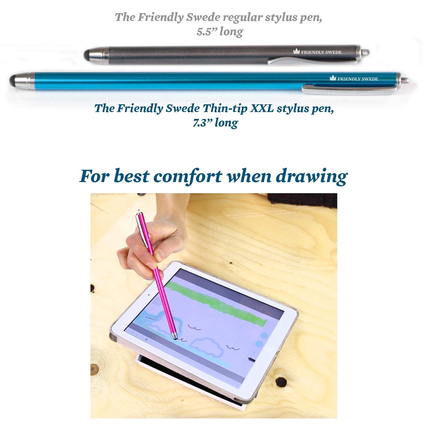 Friendly Swede Stylus Pen 3-Pack - Thin-Tip for Touchscreen Devices | Office & Drawing Use