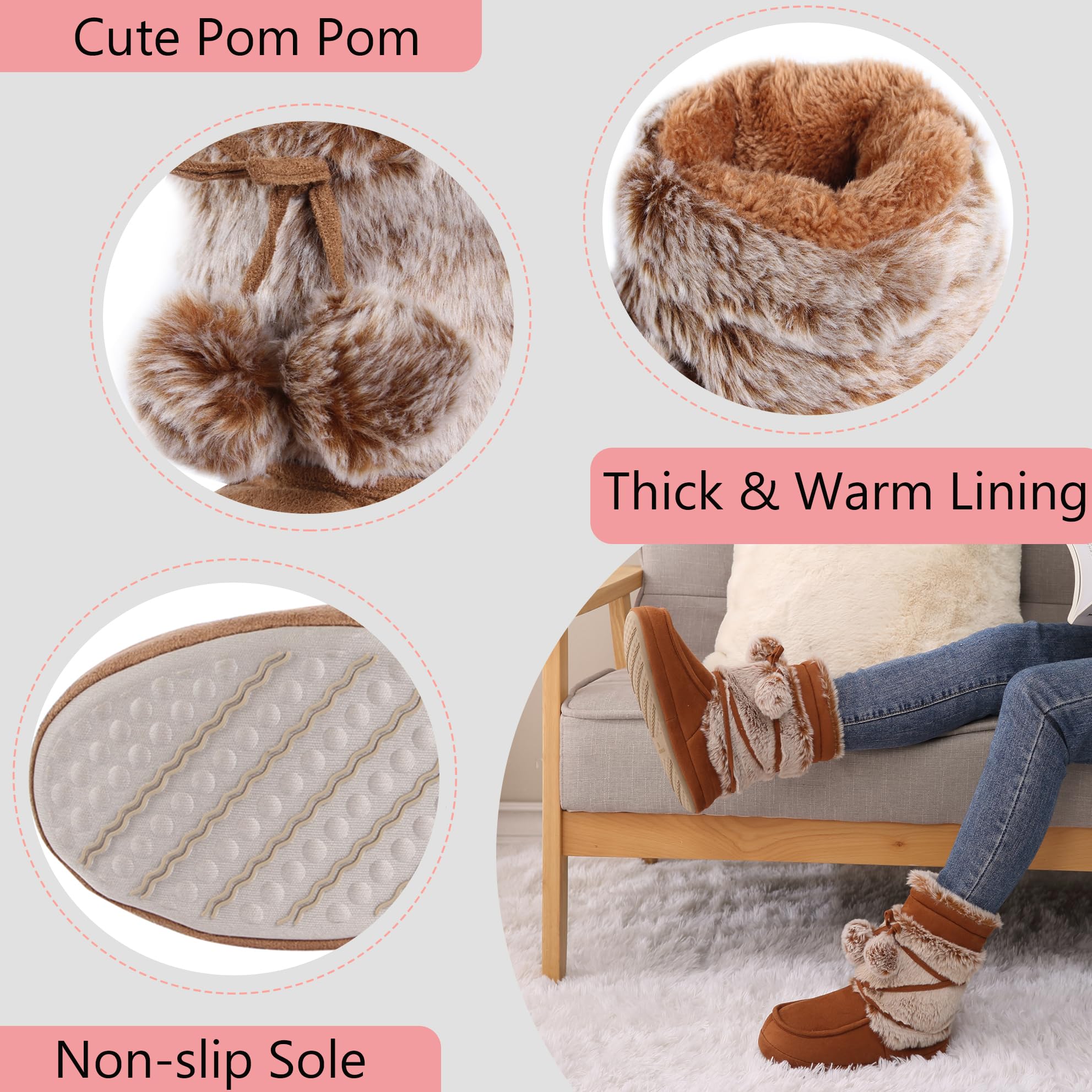 Women's Soft Fleece Plush House Slippers - Warm Indoor Booties for Winter Comfort | Cozy Home Wear, Perfect for Lounging & Relaxing by the Fireplace