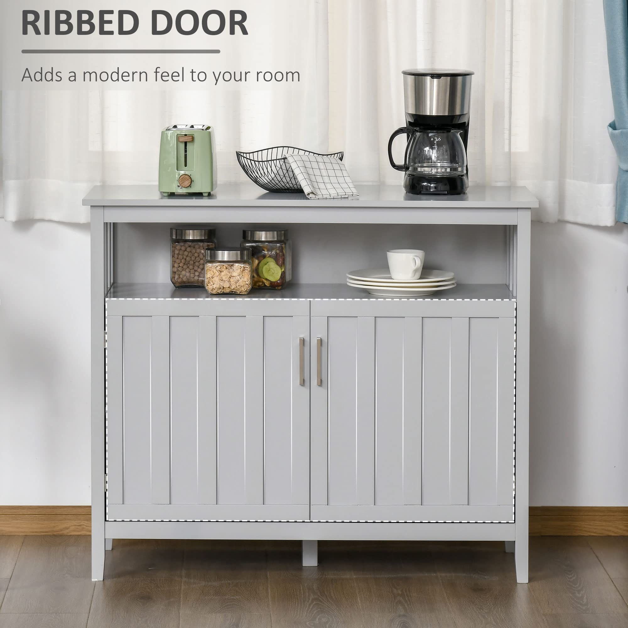 HOMCOM 2-Door Sideboard Buffet Cabinet with Adjustable Shelves - Kitchen Storage, Coffee Bar, Entryway & Living Room Organizer in Gray - Perfect for Dining Room, Home Office & Small Space Storage Solutions