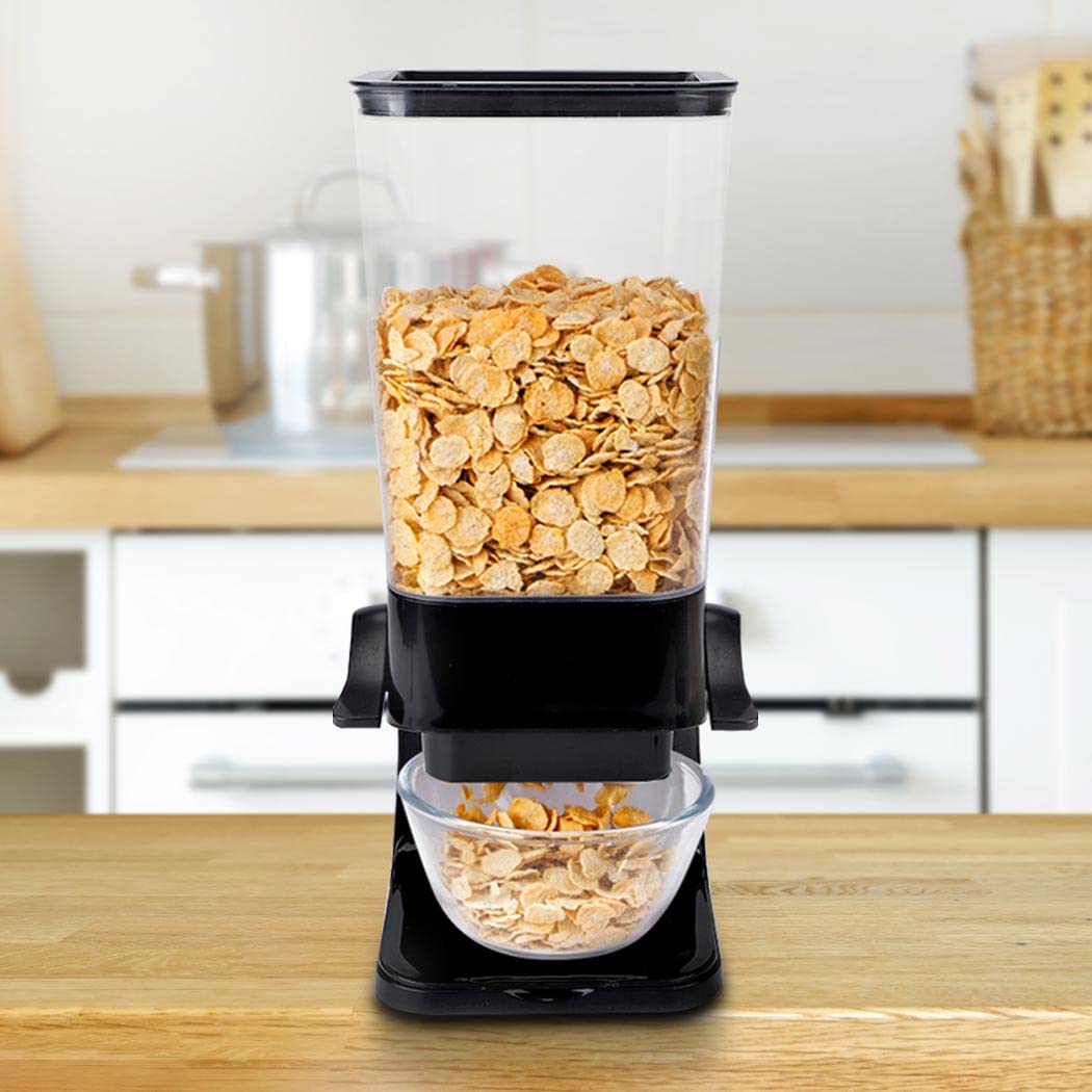 Tokokimo 2-Piece Black Cereal Dispenser - Countertop Food Storage Container for Grains, Nuts, Candy, Oatmeal, Snacks, Pet Food - Perfect for Kitchen, Pantry, Breakfast Nook & Pet Feeding Station