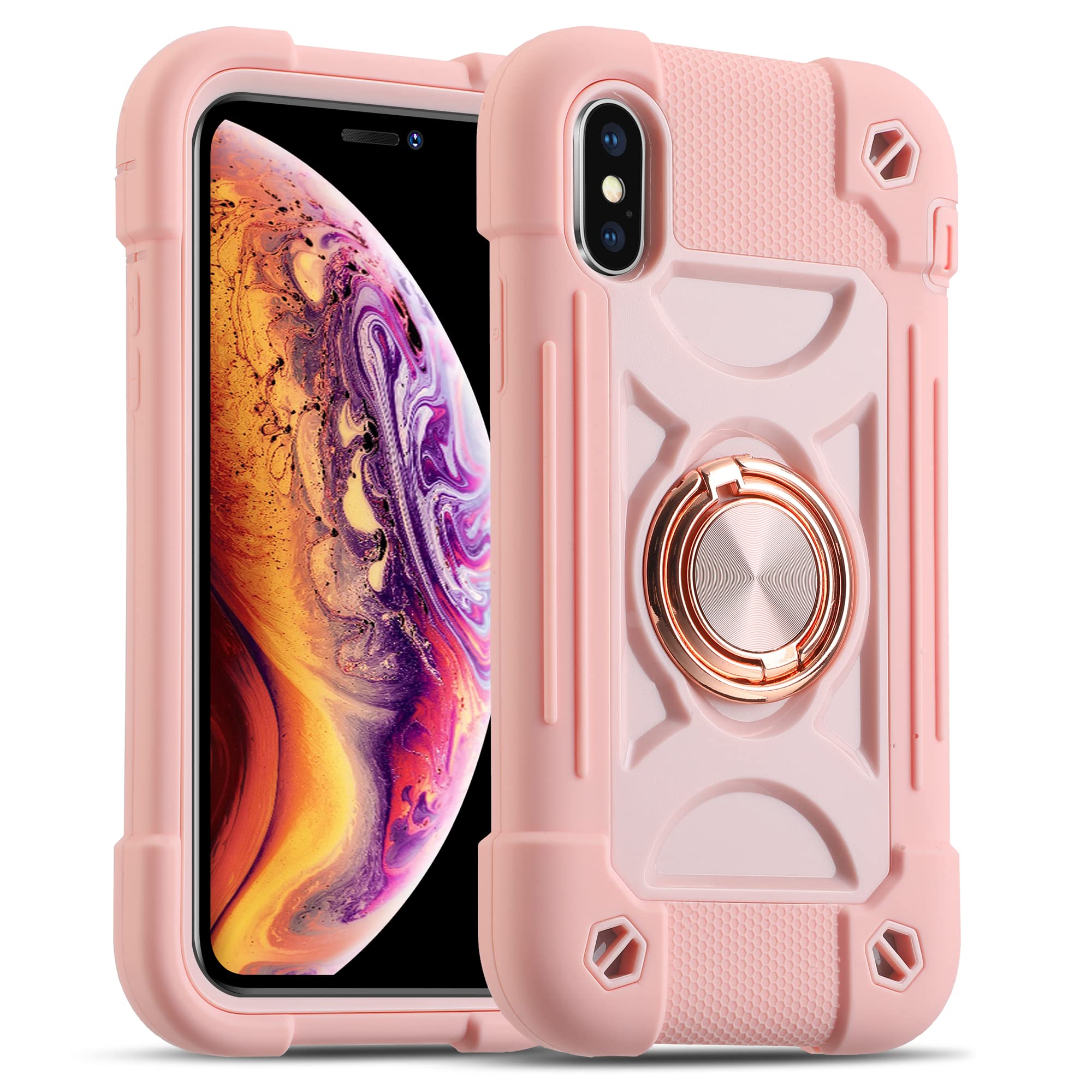 MARKILL iPhone Xs Max Case 6.5 Inch - Heavy Duty Military Grade Shockproof Phone Cover with Ring Stand & Magnetic Car Mount - Compatible with iPhone Xs Max (Pink) - Perfect for Work, Travel & Outdoor Activities