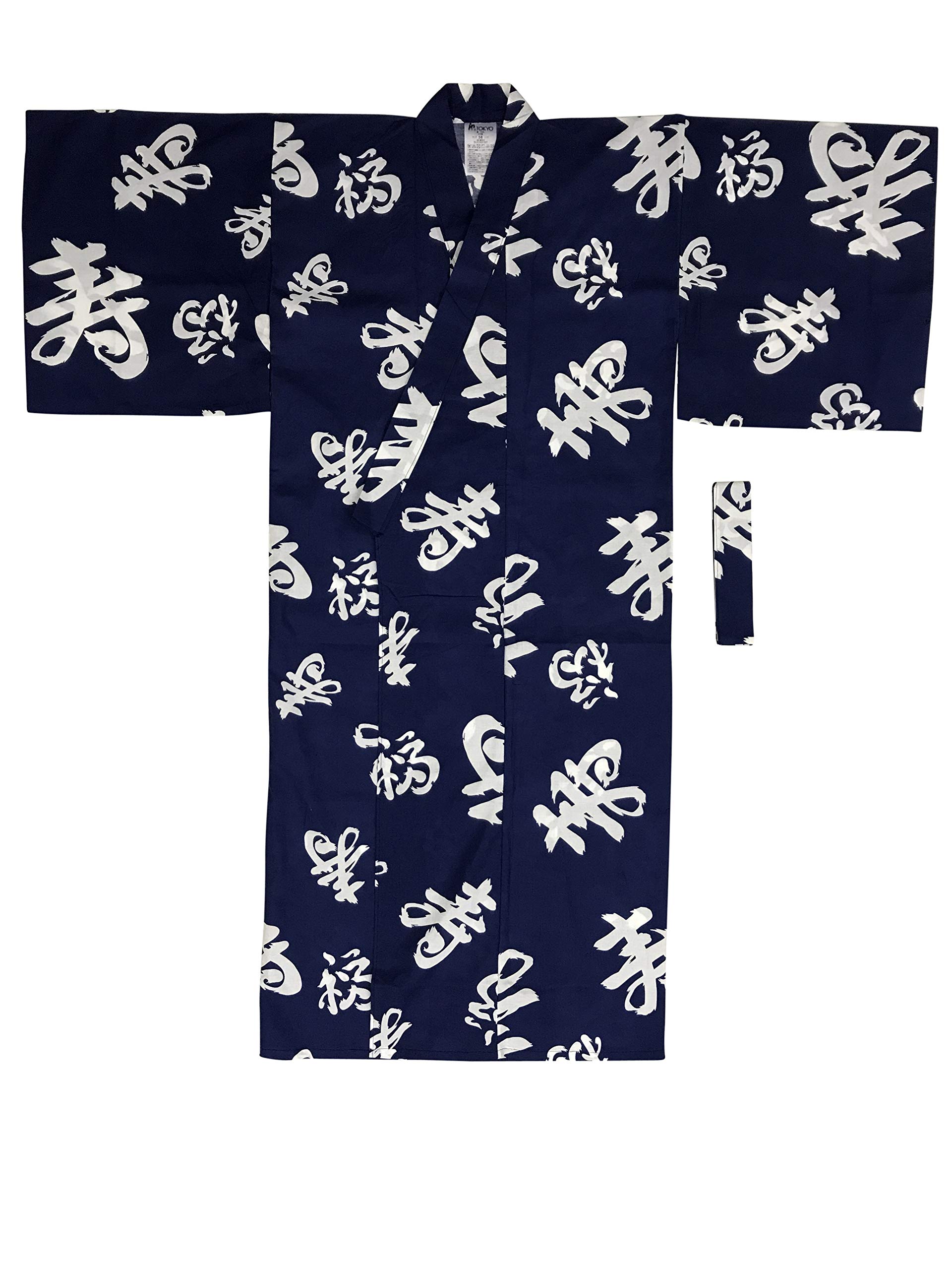 Japanese Men's Yukata with Obi Belt - Traditional Cotton Kimono Robe for Summer, Festivals & Onsen - Lightweight & Comfortable Loungewear