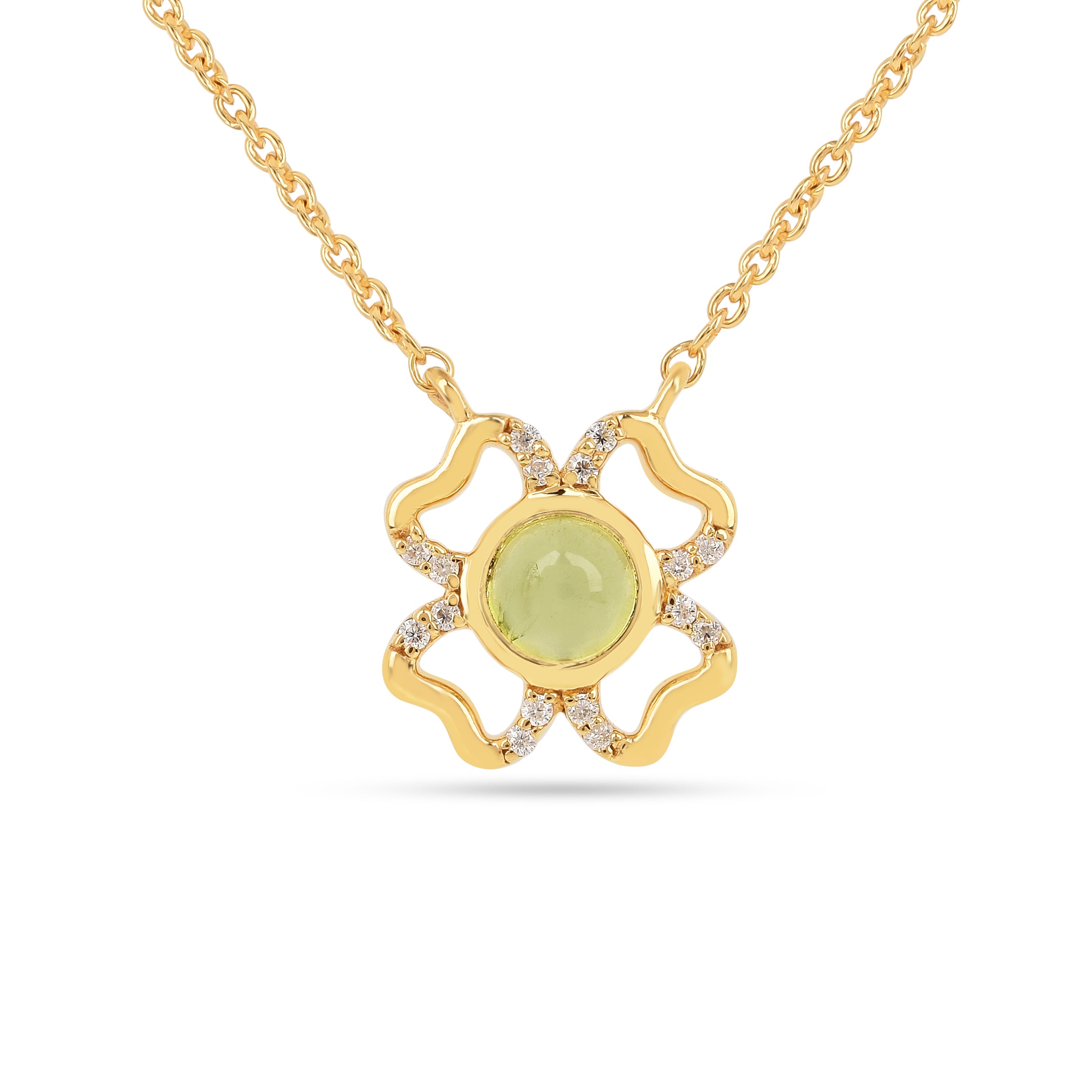 Floral Green Peridot Four Leaf Clover Necklace - Elegant Irish Jewelry for Women | Perfect for St. Patrick's Day, Birthday Gifts & Everyday Wear