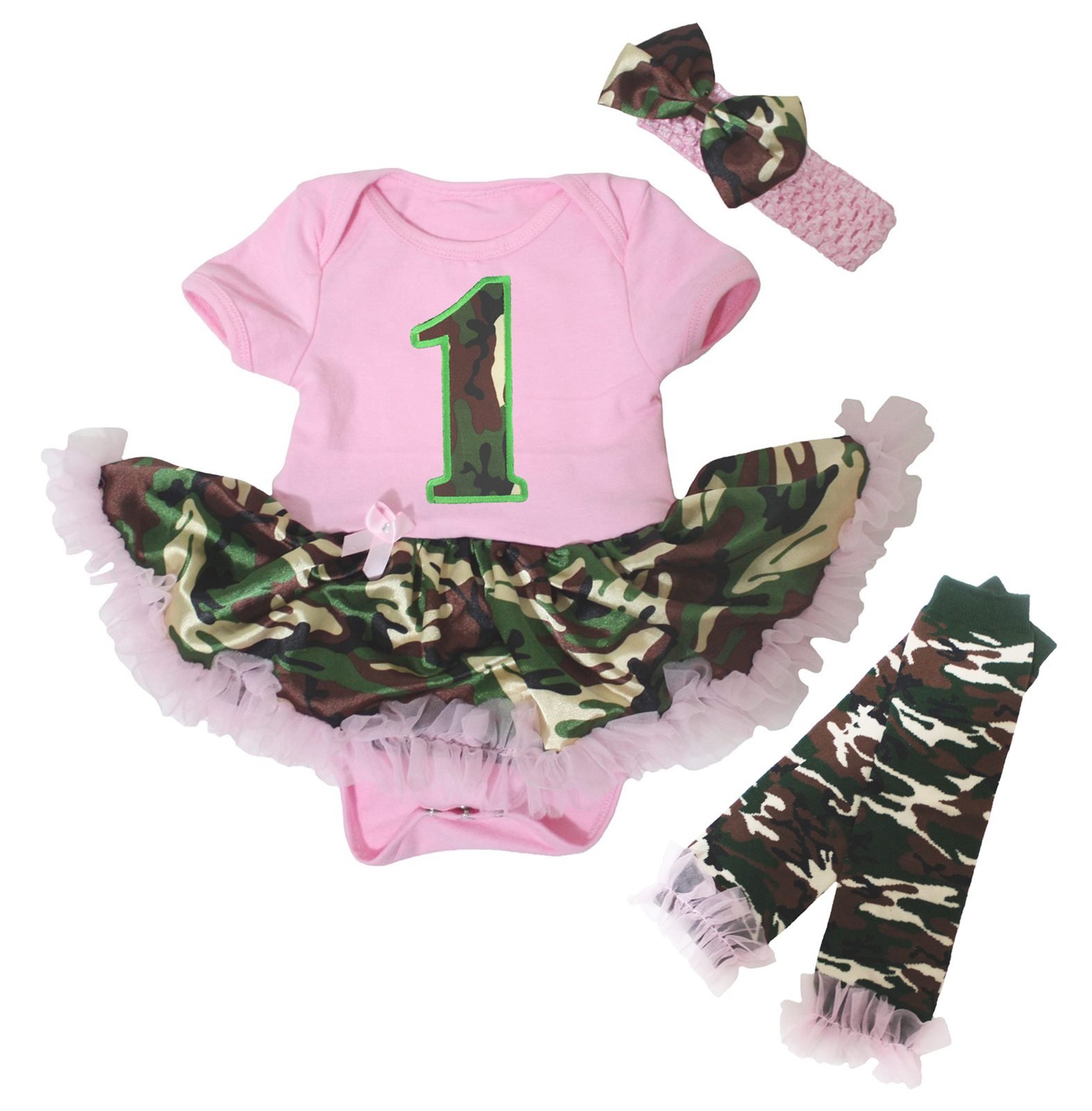 Petitebella Camo 1st Birthday Pink Camouflage Tutu Baby Dress with Leg Warmers for Newborn to 18 Months - Perfect for Photoshoots, Birthday Parties & Special Occasions